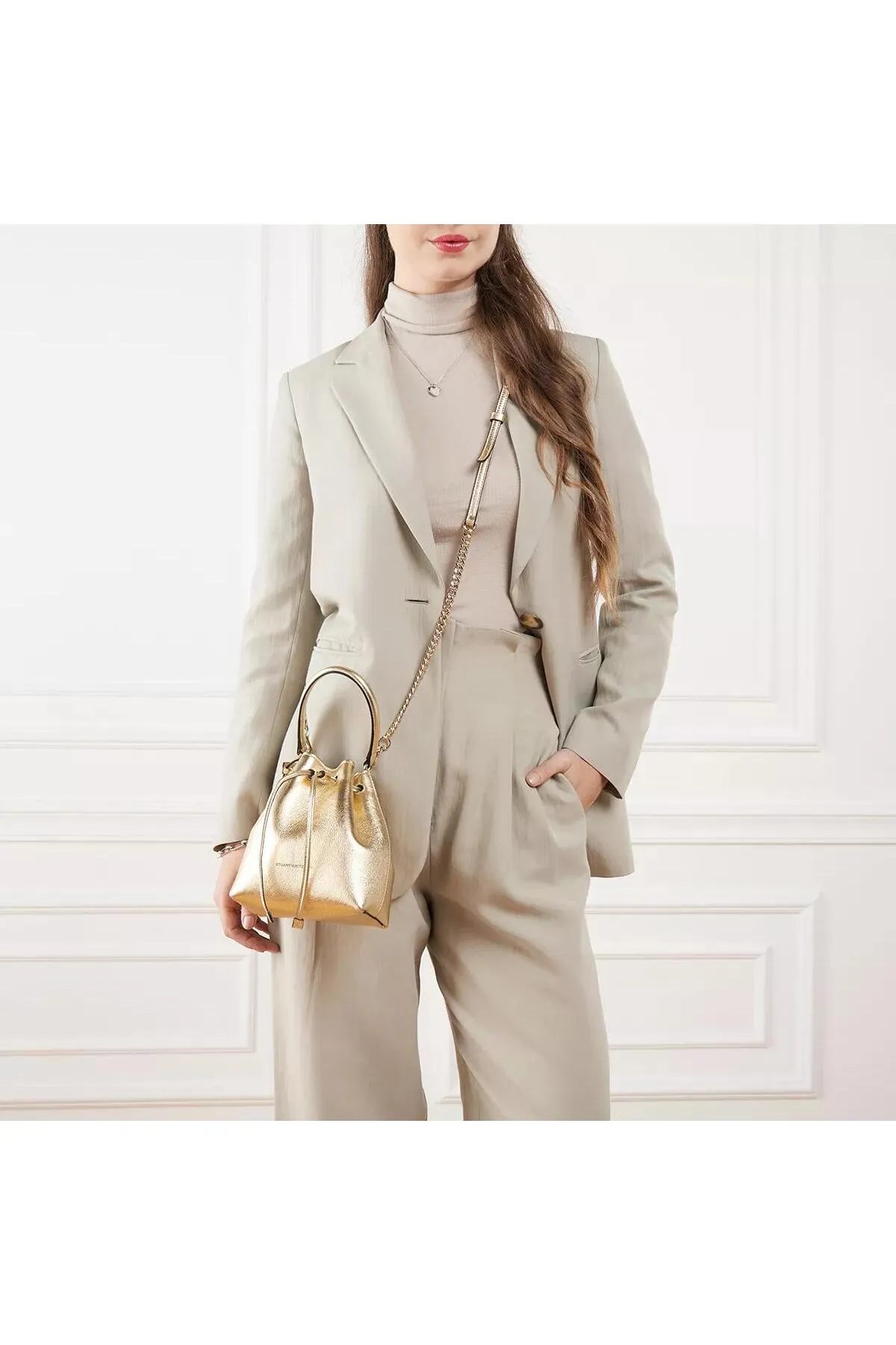 Stuart Weitzman  Rae Mini Bucket Bag Platino