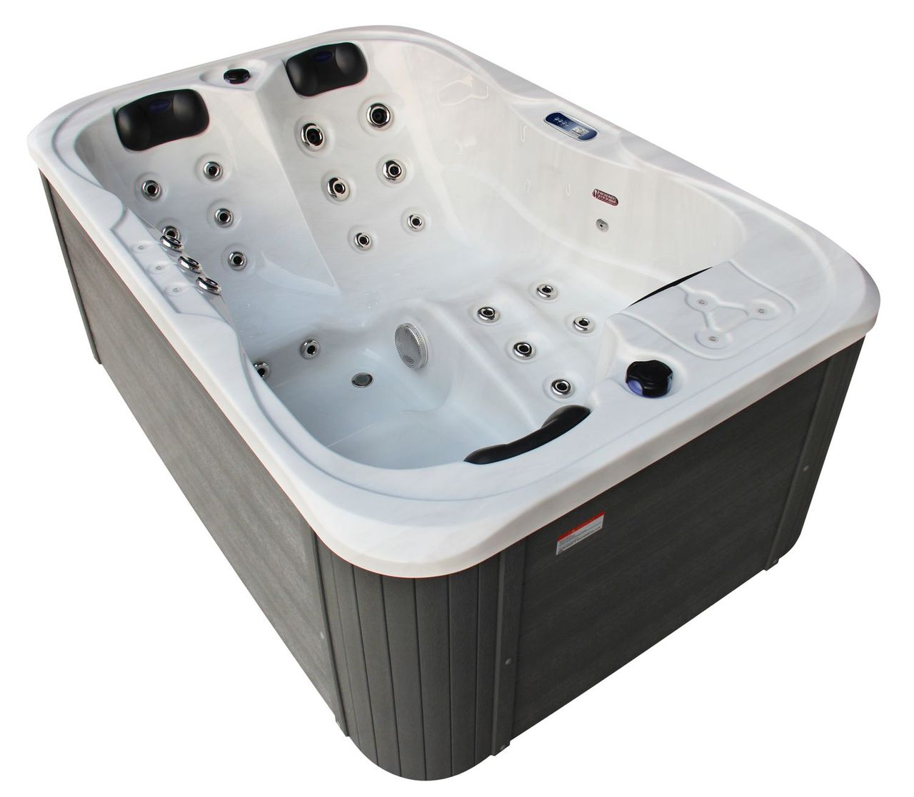 TroniTechnik Outdoor Whirlpool Spa TINO Weiß Silber Marmoriert 195cm x 127cm mit Heizung, Hydromassage, zwei Pumpen, isoliert
