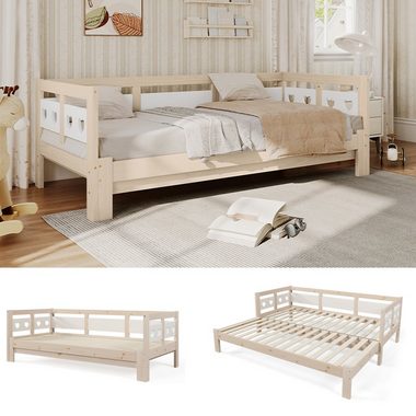 DEEP POWER Holzbett 90x190cm Holzbett Einzelbett Doppelbett mit Ausziehbett Natürlich