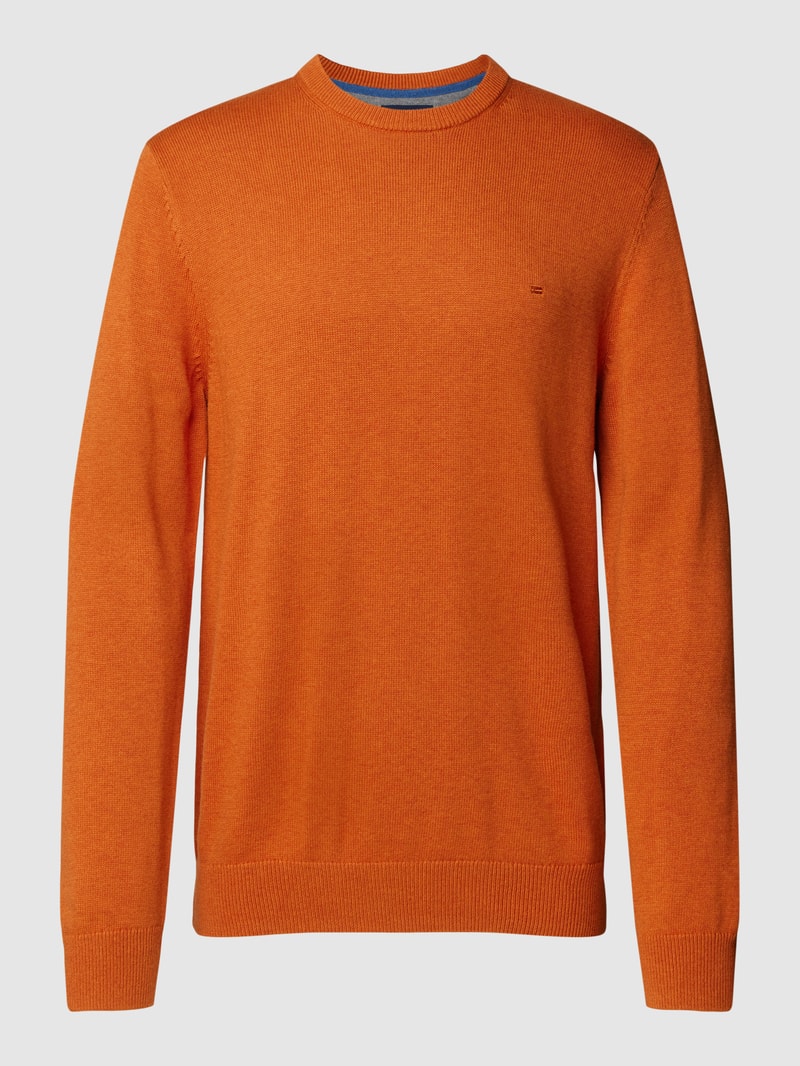 Strickpullover mit Rundhalsausschnitt in dunkel orange meliert