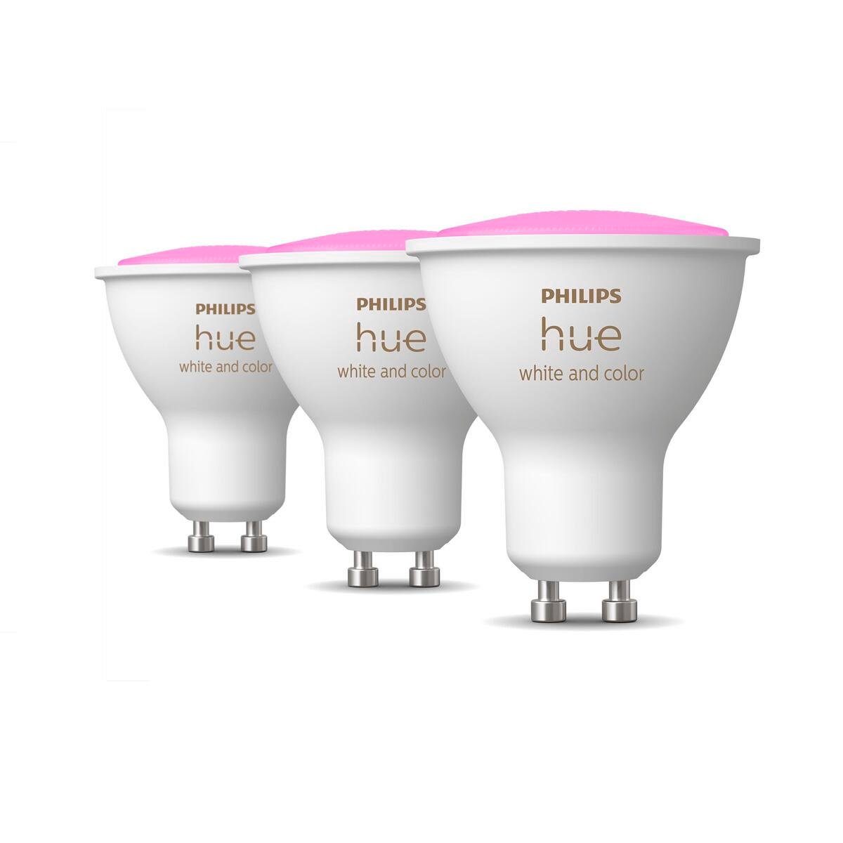 Philips Hue LED-Leuchtmittel GU10 LED Leuchtmittel Dreierpack 230lm, GU10, Farbwechsler