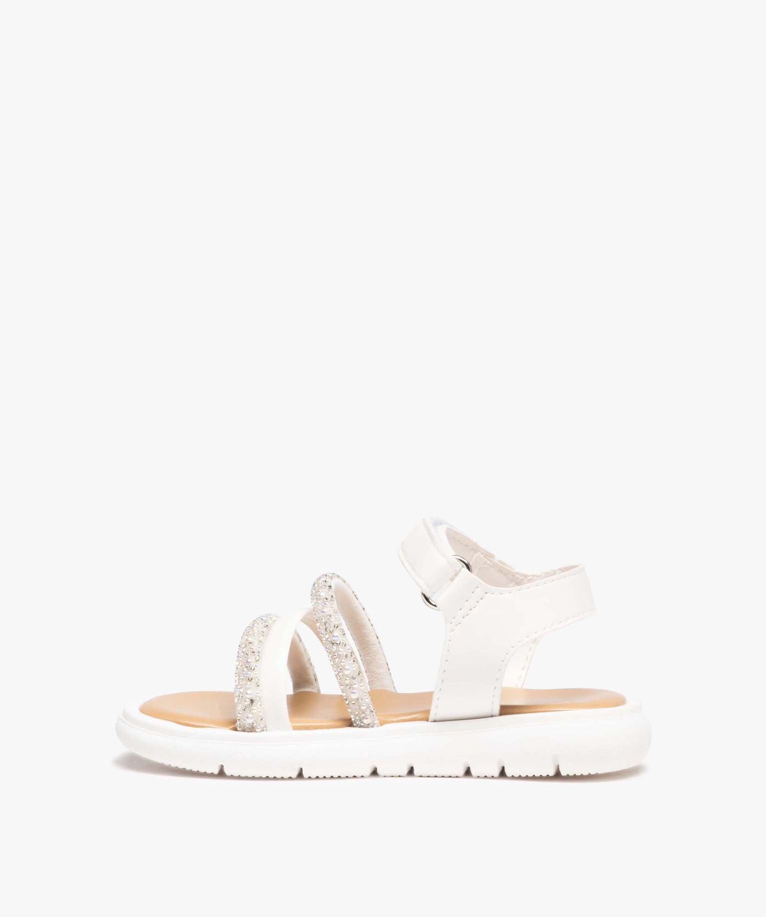 Sandales fille à fines brides avec paillettes et à scratch blanc | GEMO