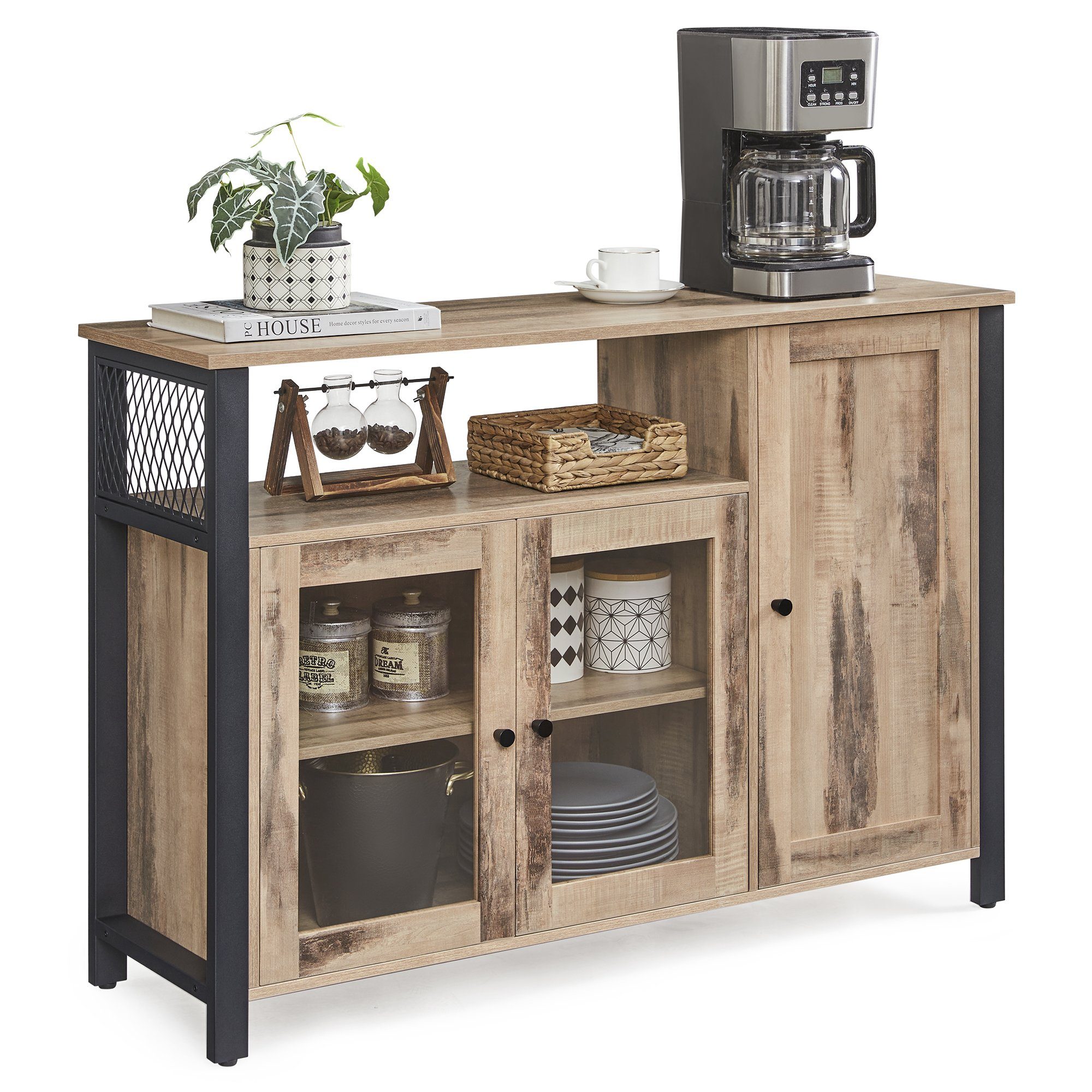 VASAGLE Sideboard Küchenschrank, Kommode, 110 x 33 x 75 cm, mit 3 Türen