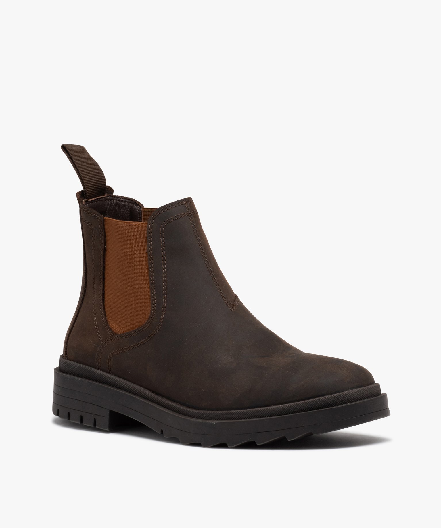Boots homme style Chelsea dessus en cuir suédé uni marron | GEMO