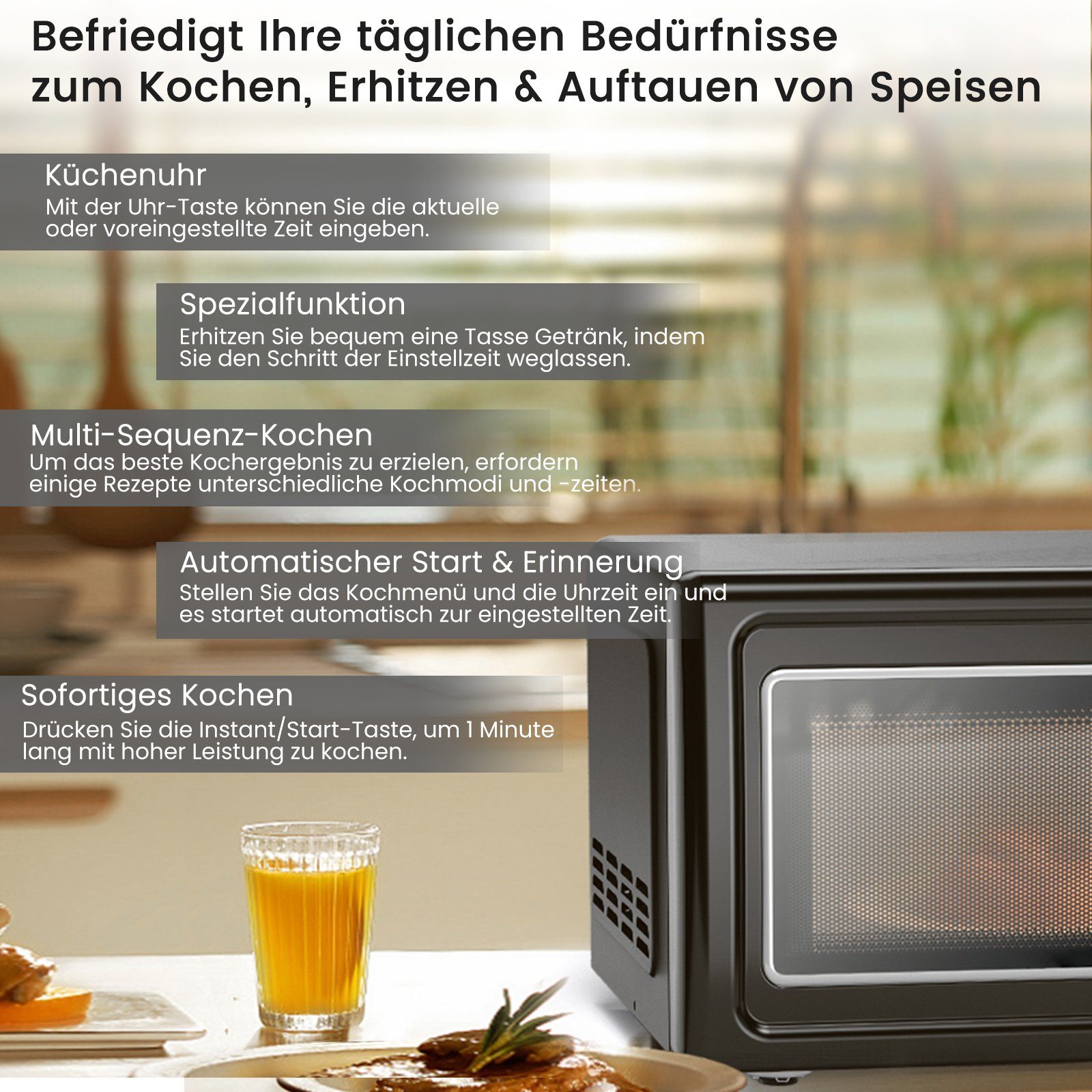 COSTWAY Mikrowelle, Mikrowelle, 20,00 l, 8 Programme, 5 Leistungsstufen