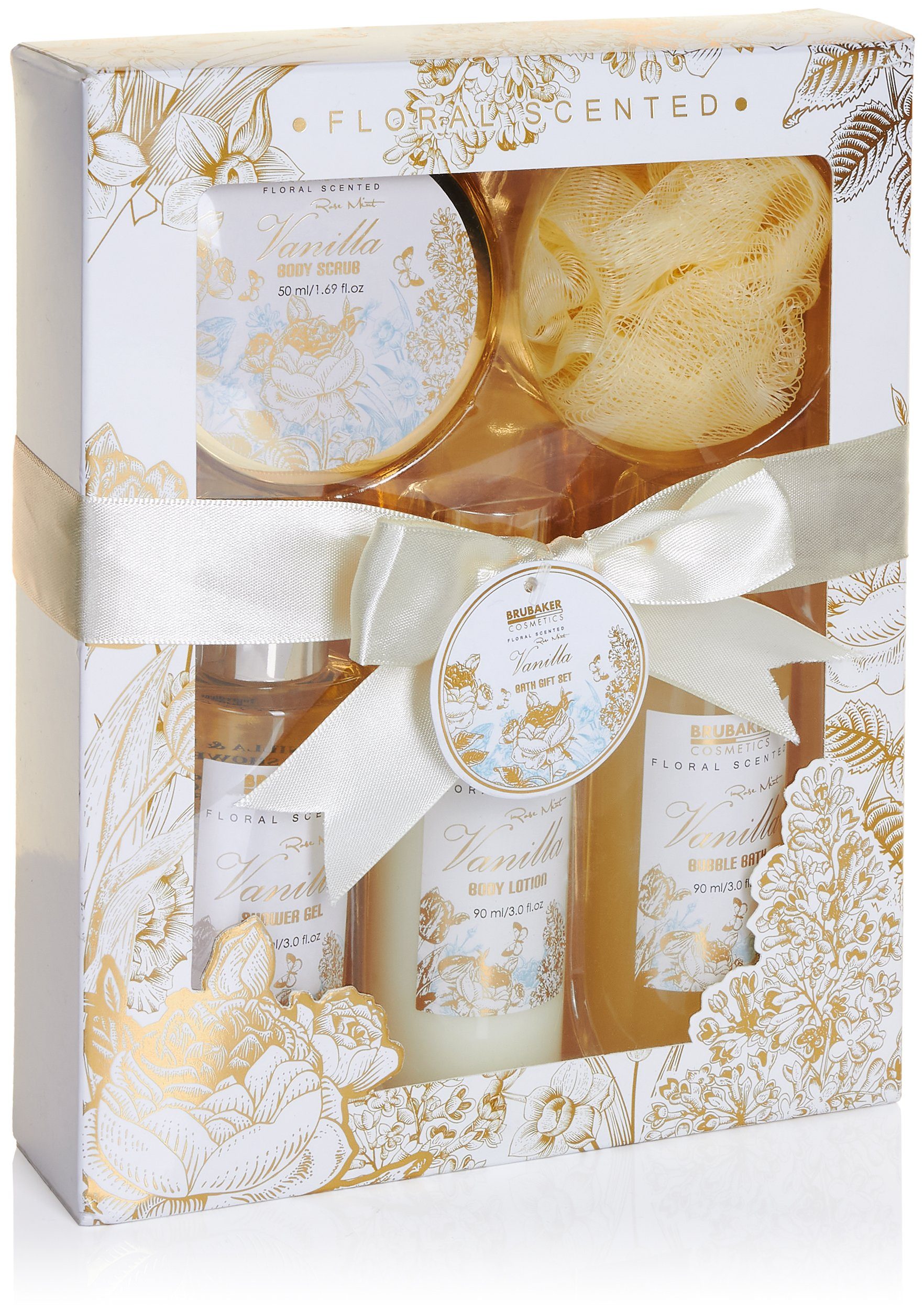 BRUBAKER Pflege-Geschenkset 2 in 1 Pflegeset Erdbeere & Vanilla Rose Minze - Wellness Set, 15-tlg., Damen Dusch- und Badeset - Frauen Beauty Geschenkset mit Dekoration