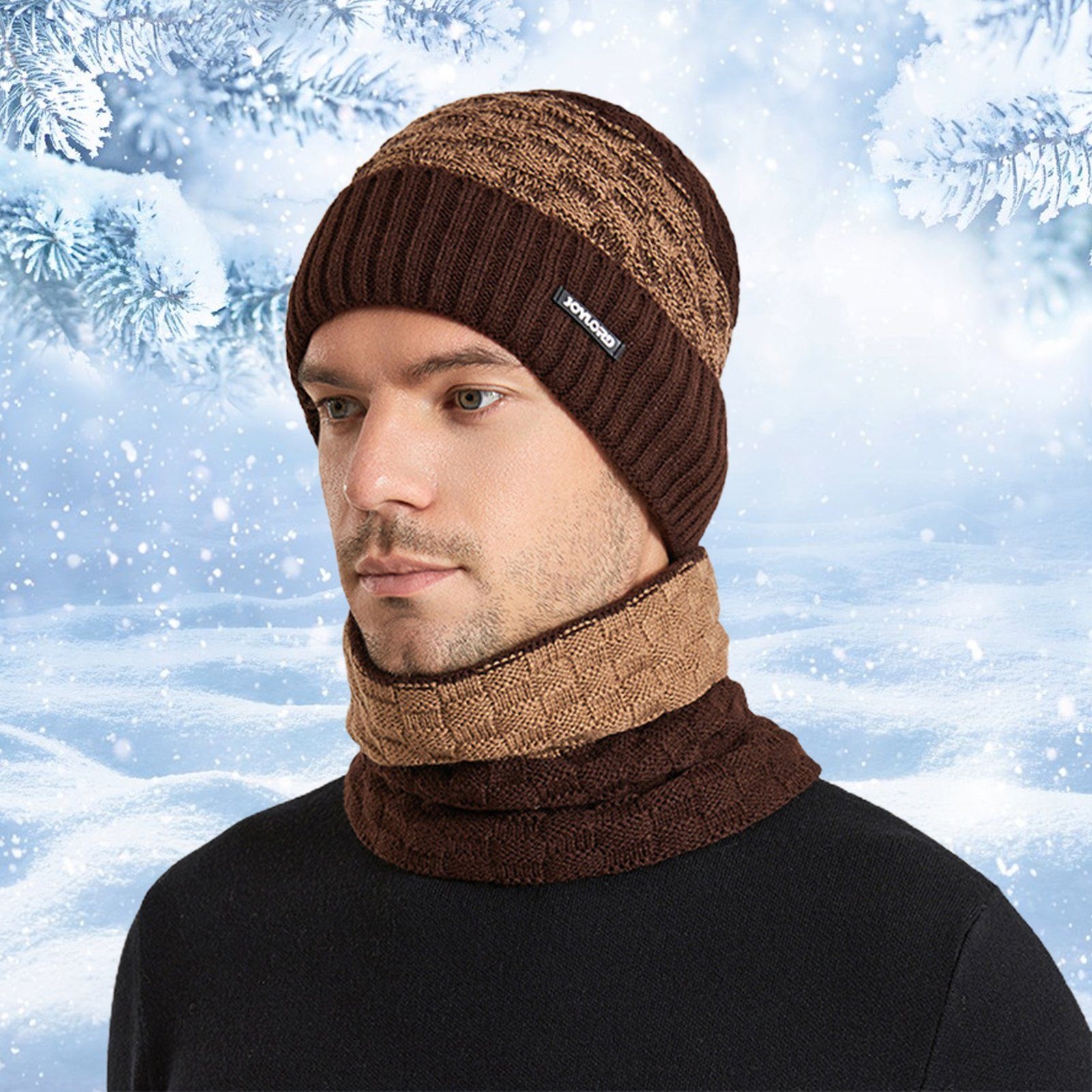 Rutaqian Strickmütze Wintermütze Strickmütze mit Schal 2 In 1 Wintermütze Schal Set, Warme Beanie Hat und Winterschal