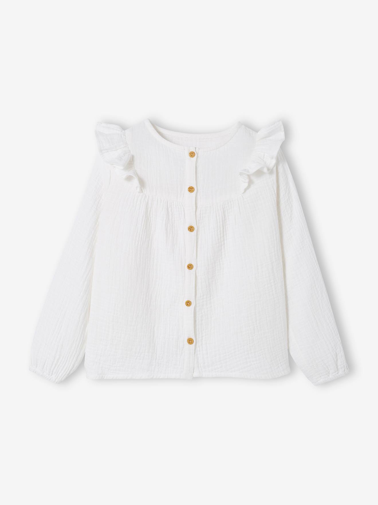 Blouse volantée en gaze de coton fille blanc