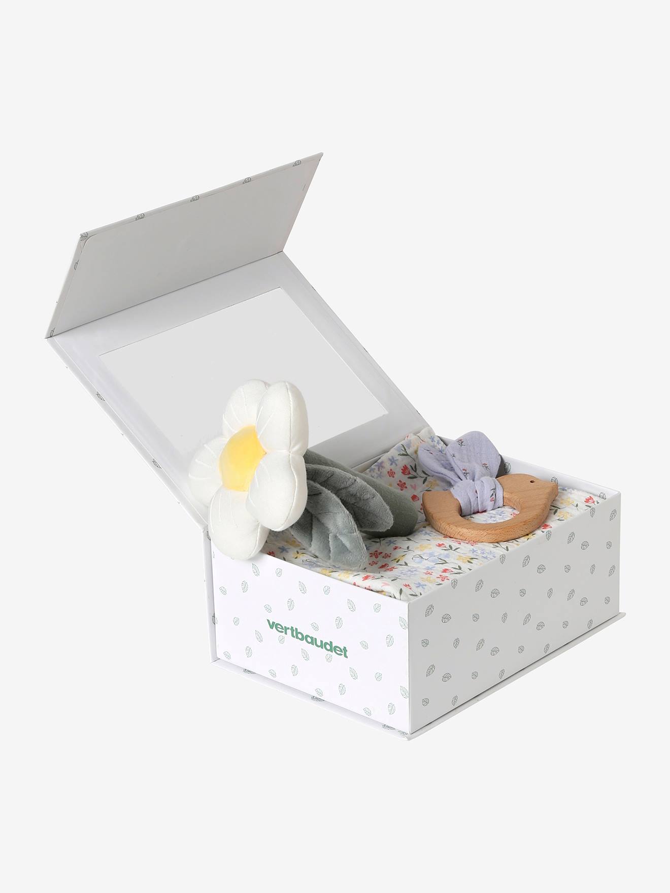 Vertbaudet Baby Geschenk-Set: Schmusetuch, Rassel & Stoffbuch mit Geschenkverpackung - gelb