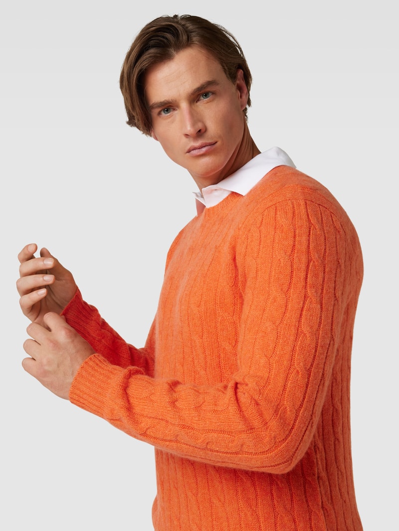 Kaschmirpullover mit Zopfmuster in orange