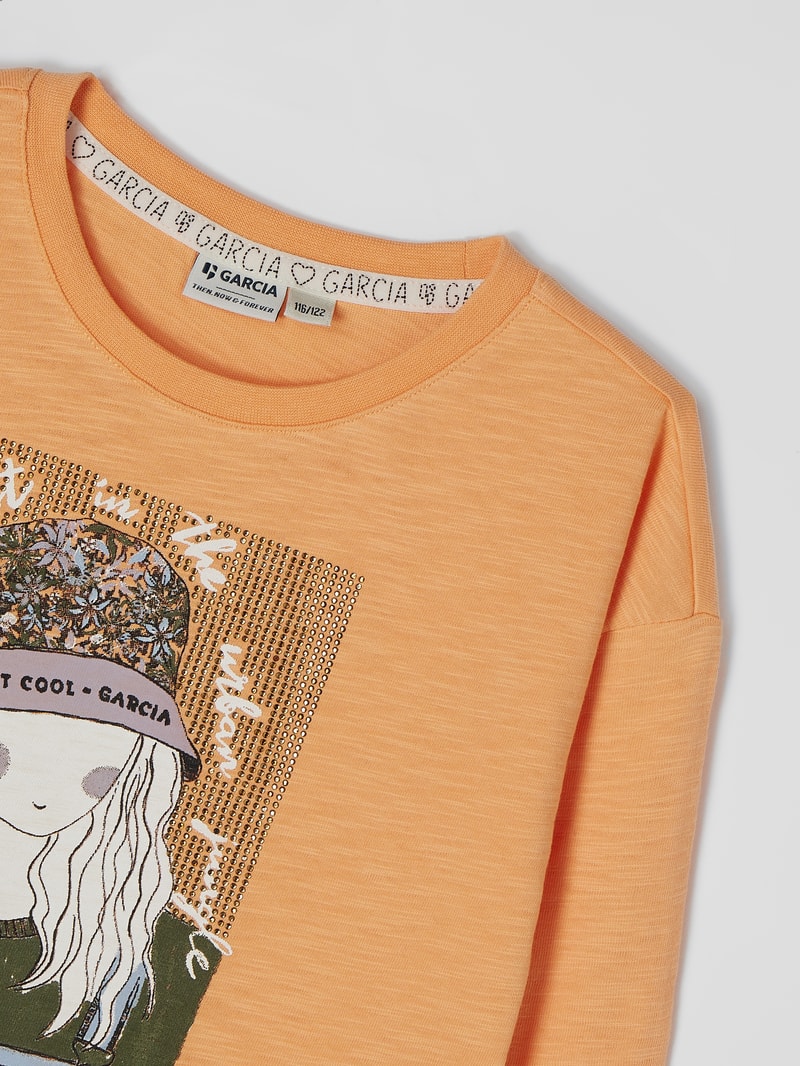 Longsleeve mit Strasssteinen in apricot