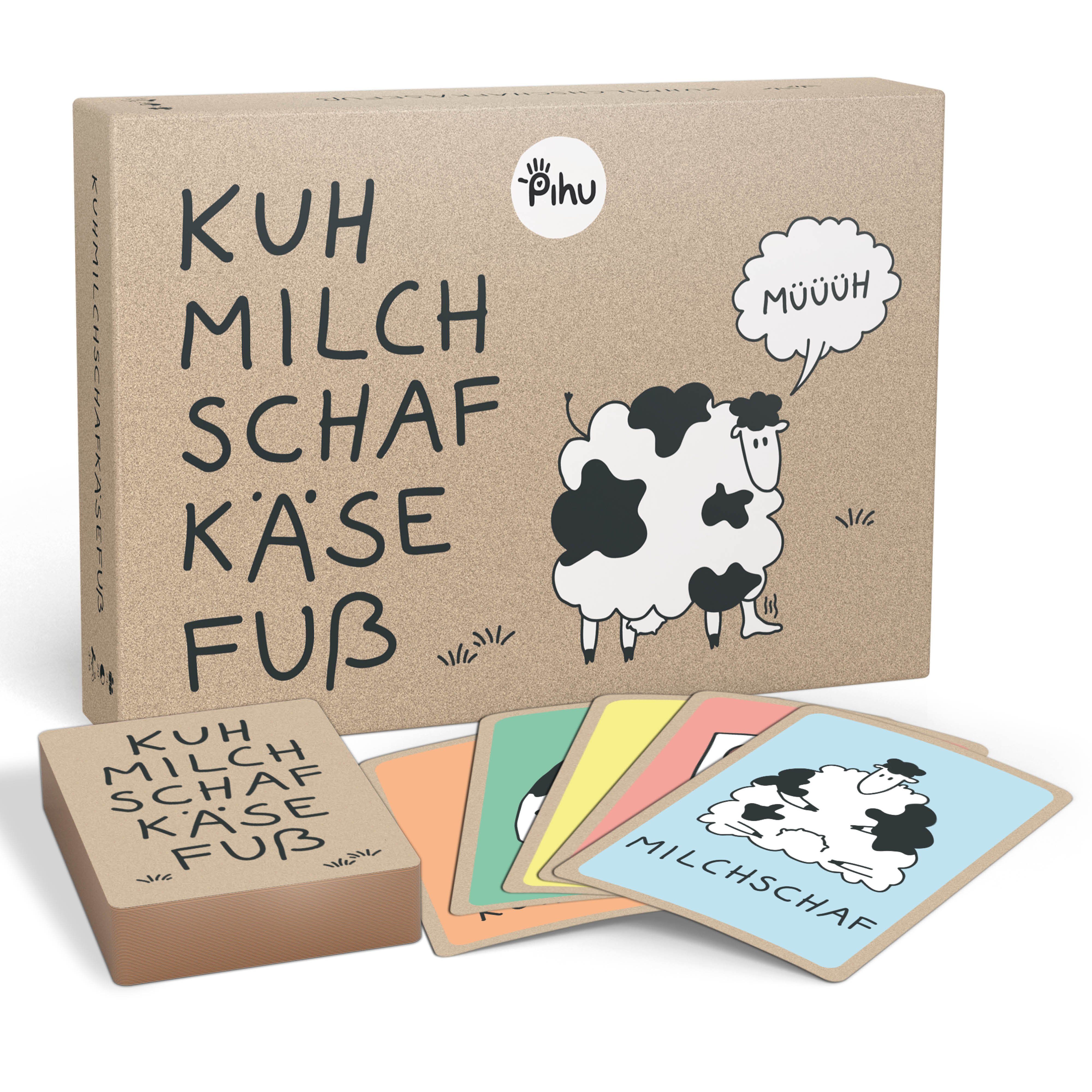 Pihu Spiel, Flottes Kartenspiel KUHMILCHSCHAFKÄSEFUß, Konzentrationsspiel - witziges Spiel für die Familie