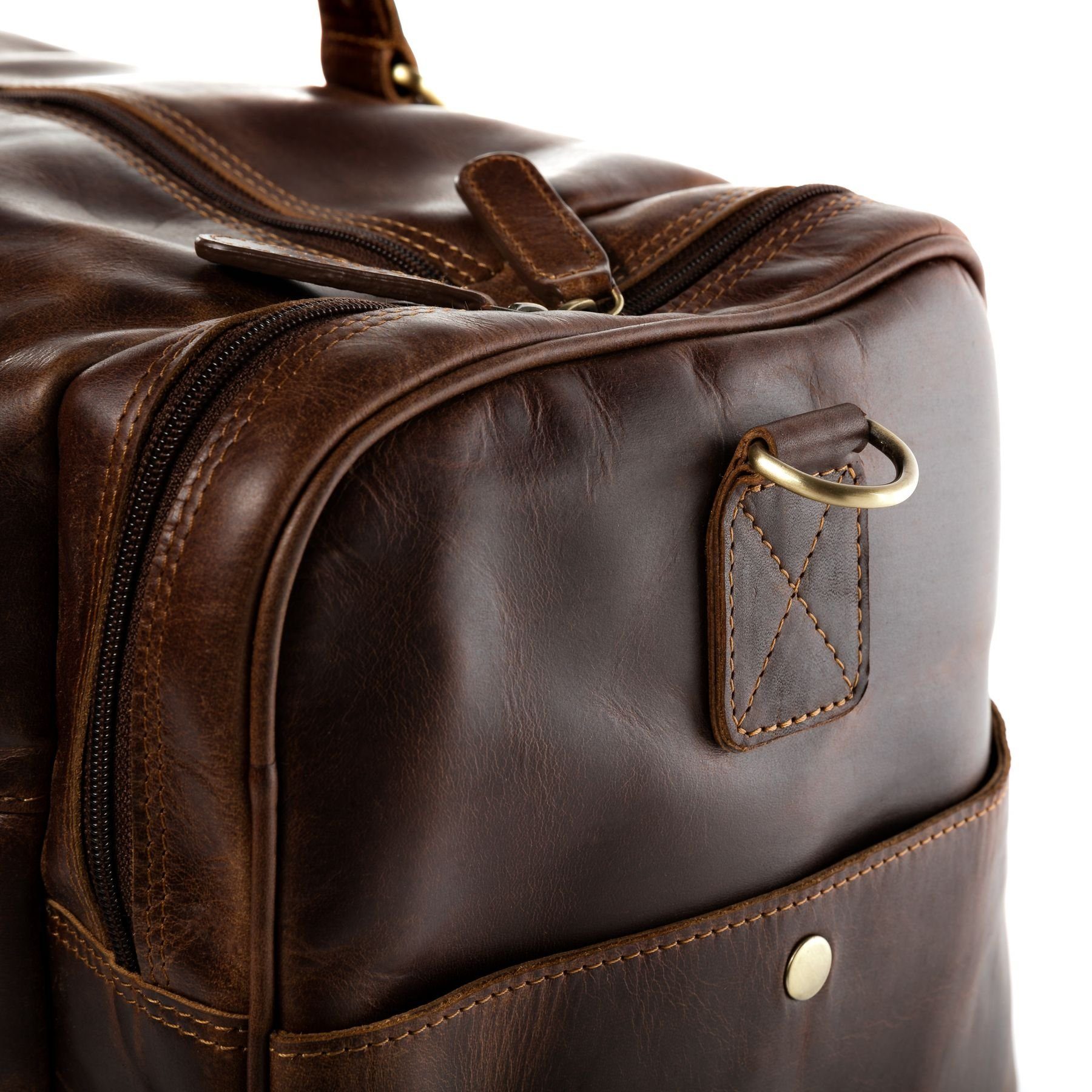 SID & VAIN Reisetasche Leder Weekender Unisex YALE, Echtleder Reisegepäck für Damen & Herren, Sporttasche XL braun-cognac
