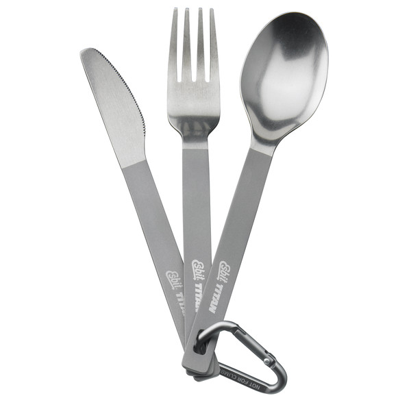 TITAN BESTECK-SET, 3 TEILIG, MIT KARABINER UND TASCHE - Campinggeschirr