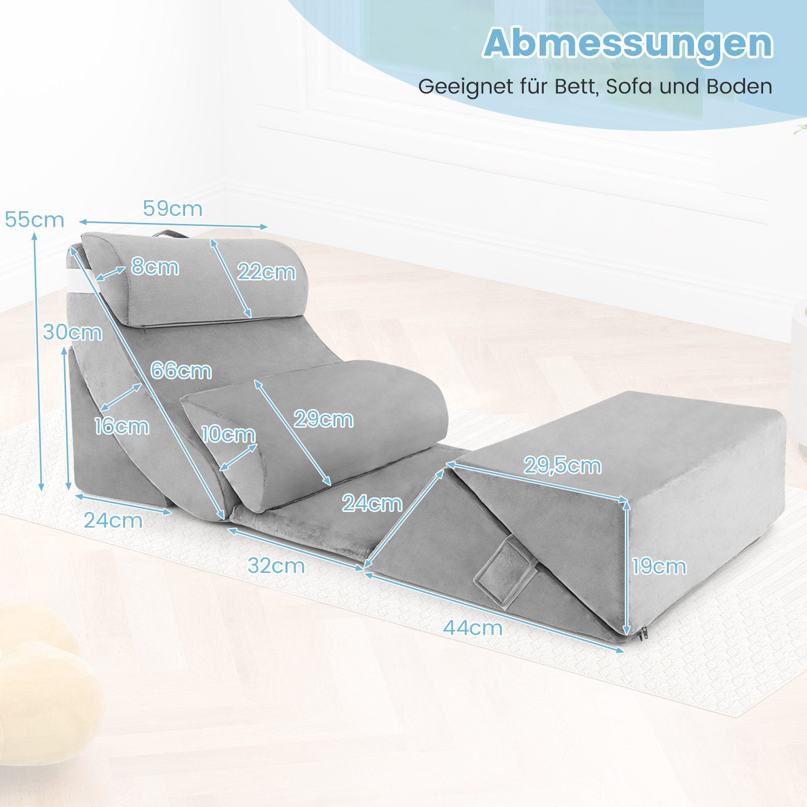 COSTWAY Keilkissen, 7-tlg., orthopädisches Bettkeilkissen, mit waschbarem Bezug