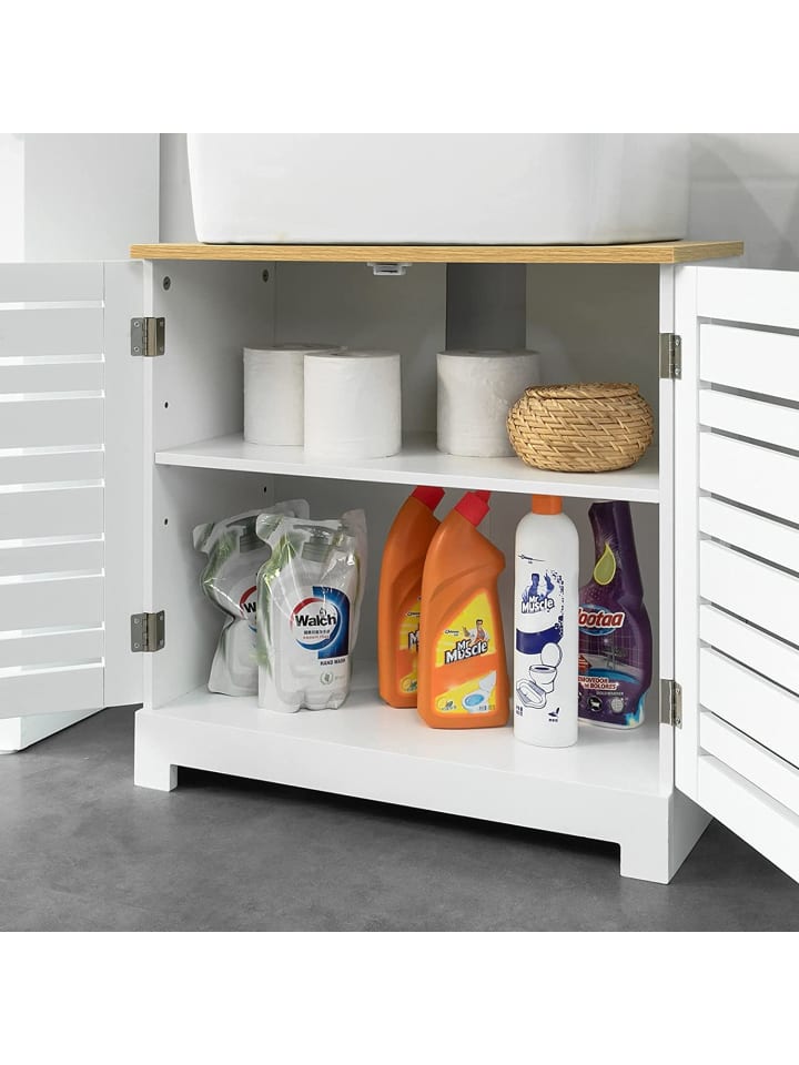 SoBuy Waschbeckenunterschrank in Weiß und Natur - (B)60 x (H)59 x (T)30cm günstig kaufen onesize