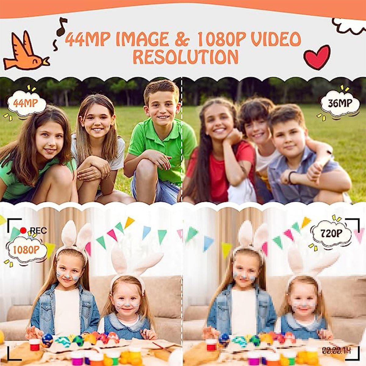autolock Digitalkamera Fotokamera HD 1080P 44MP mit 16X Digitalzoom Kompaktkamera (Wiederaufladbare Kompaktkamera für Kinder Erwachsene Anfänger)