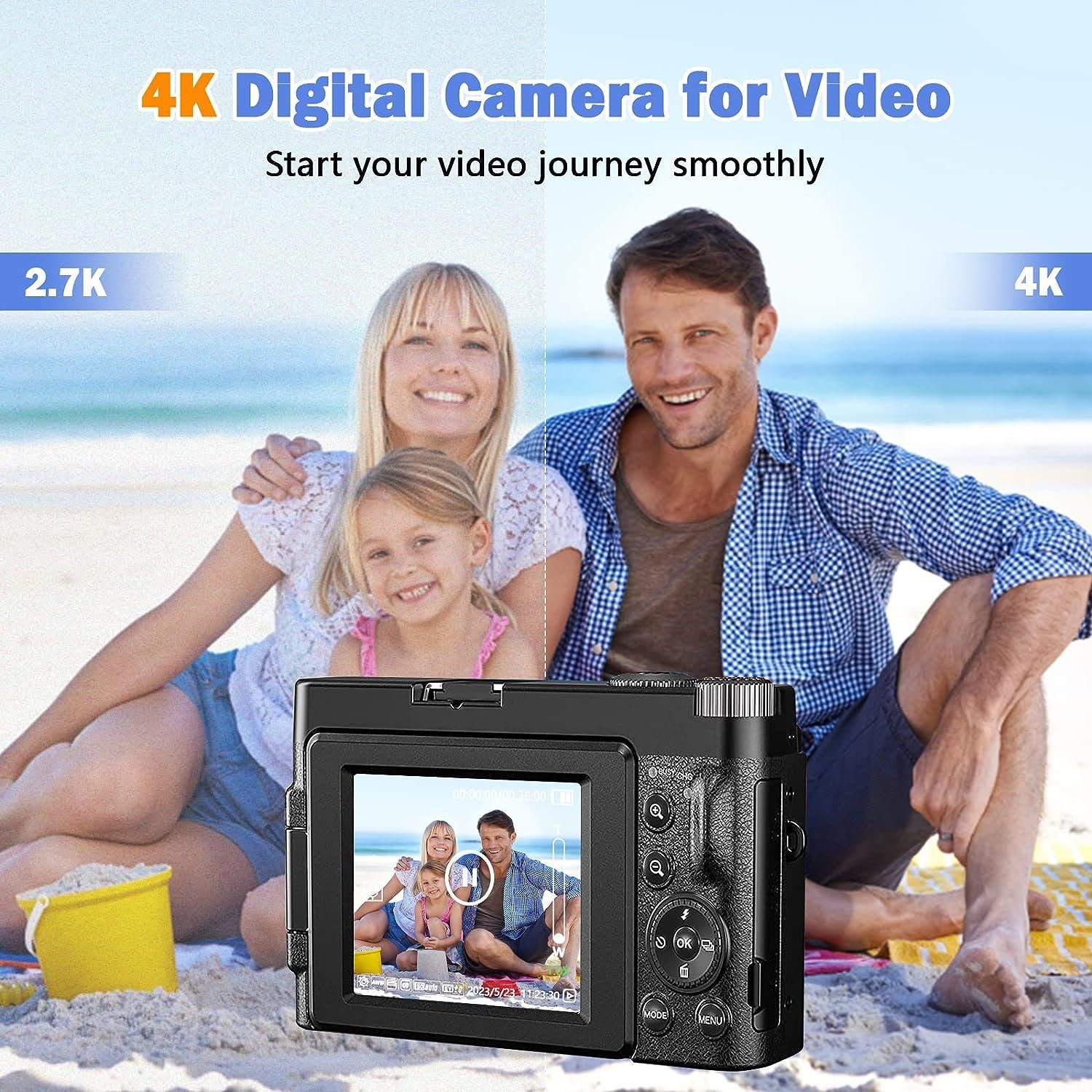 A Ade Digitalkamera 4K 48MP Systemkamera Kompaktkamera (48 MP, WLAN (Wi-Fi), inkl. 16X Digitalzoom, 3.0 Zoll 180 ° Grad Drehung Flip-Screen)