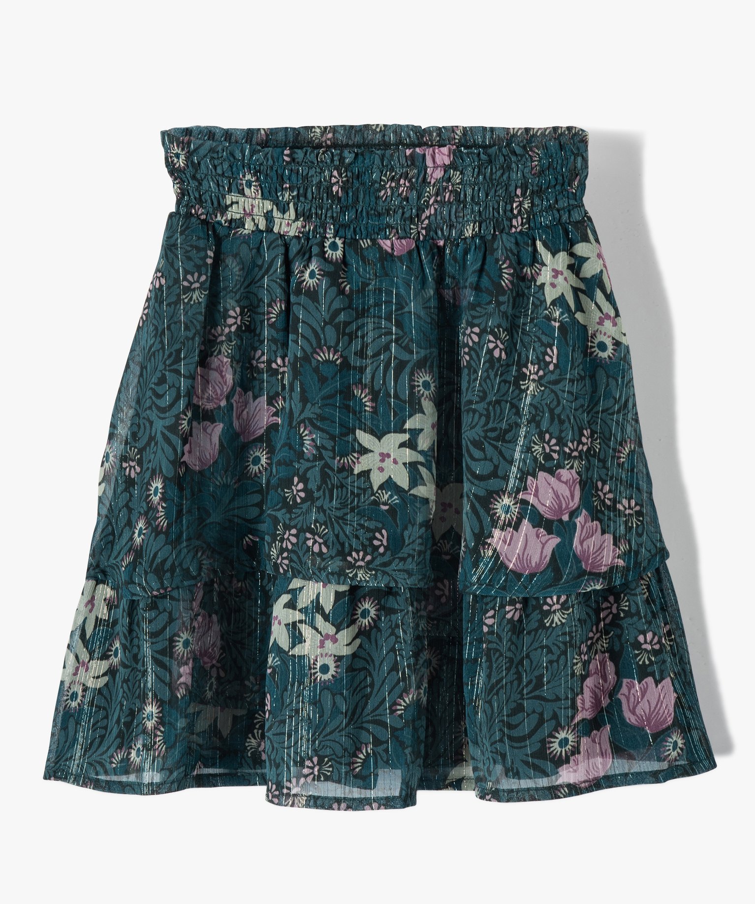 Jupe fille légère en voile fleuri et brillant multicolore | GEMO