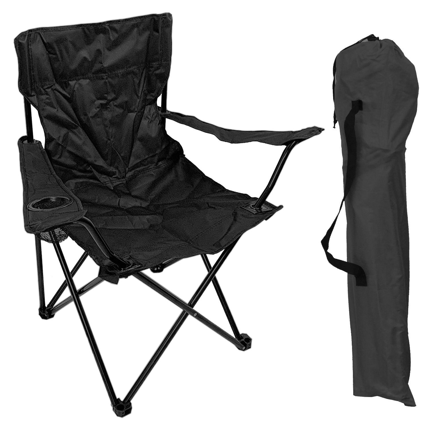Mojawo Klappstuhl 2 Stück Anglersessel mit Getränkehalter und Tasche Schwarz