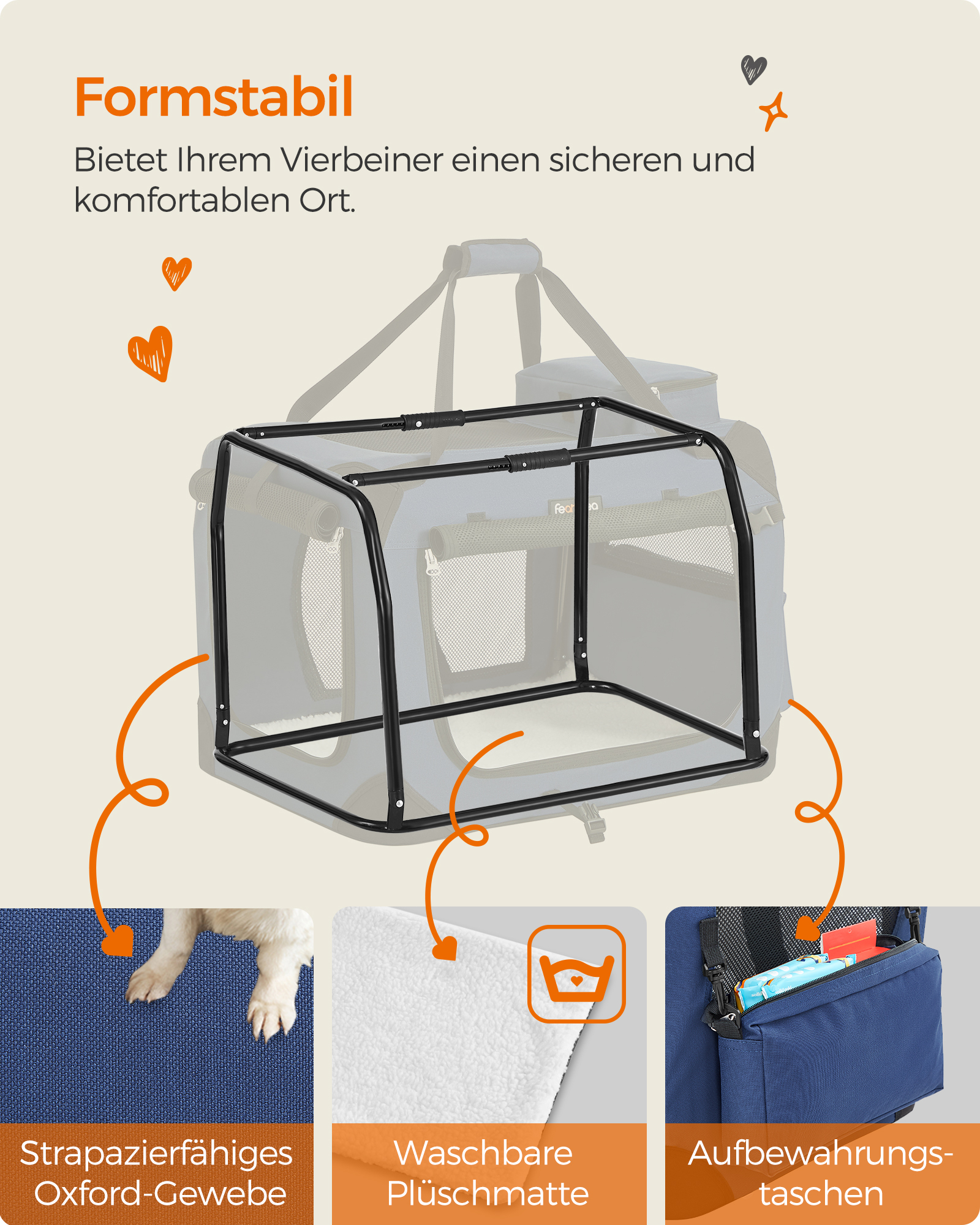 FEANDREA Transportboxen & Gitterboxen FEANDREA S-XXXL Transportbox Oxford-Gewebe dunkelblau 50 cm, 35 cm, 35 cm