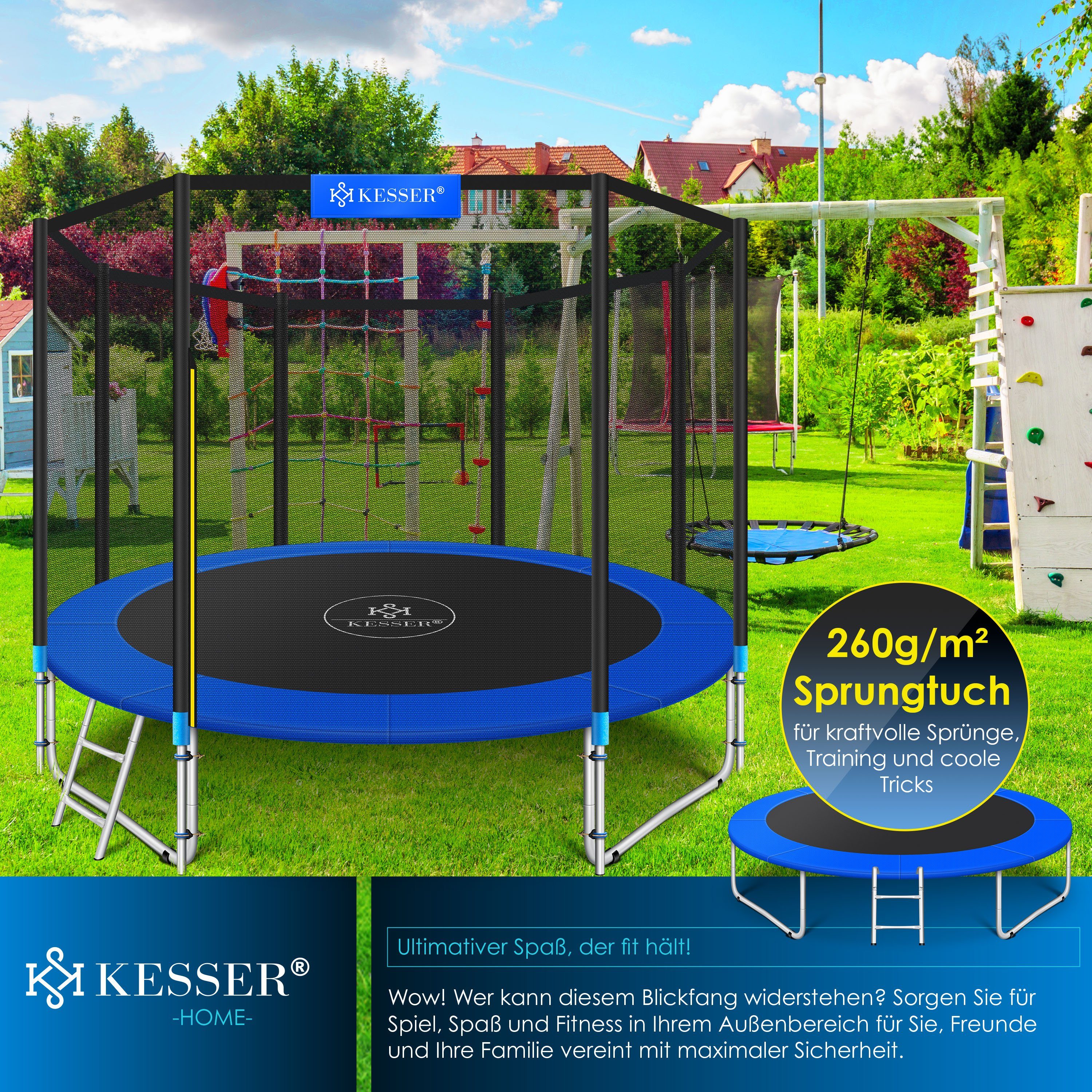 KESSER Gartentrampolin, Trampolin TÜV SÜD GS Zertifiziert Komplettset Sicherheitsnetz