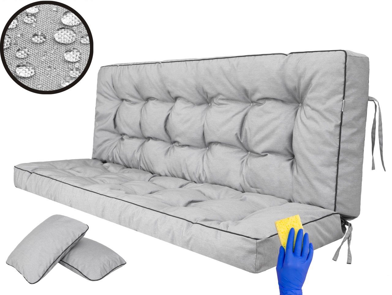 Bjird Bankauflage Pola 100 cm 120 cm 150 cm 180 cm, für Gartenbank und Hollywoodschaukel - inkl. 2 Stück Seitenkissen