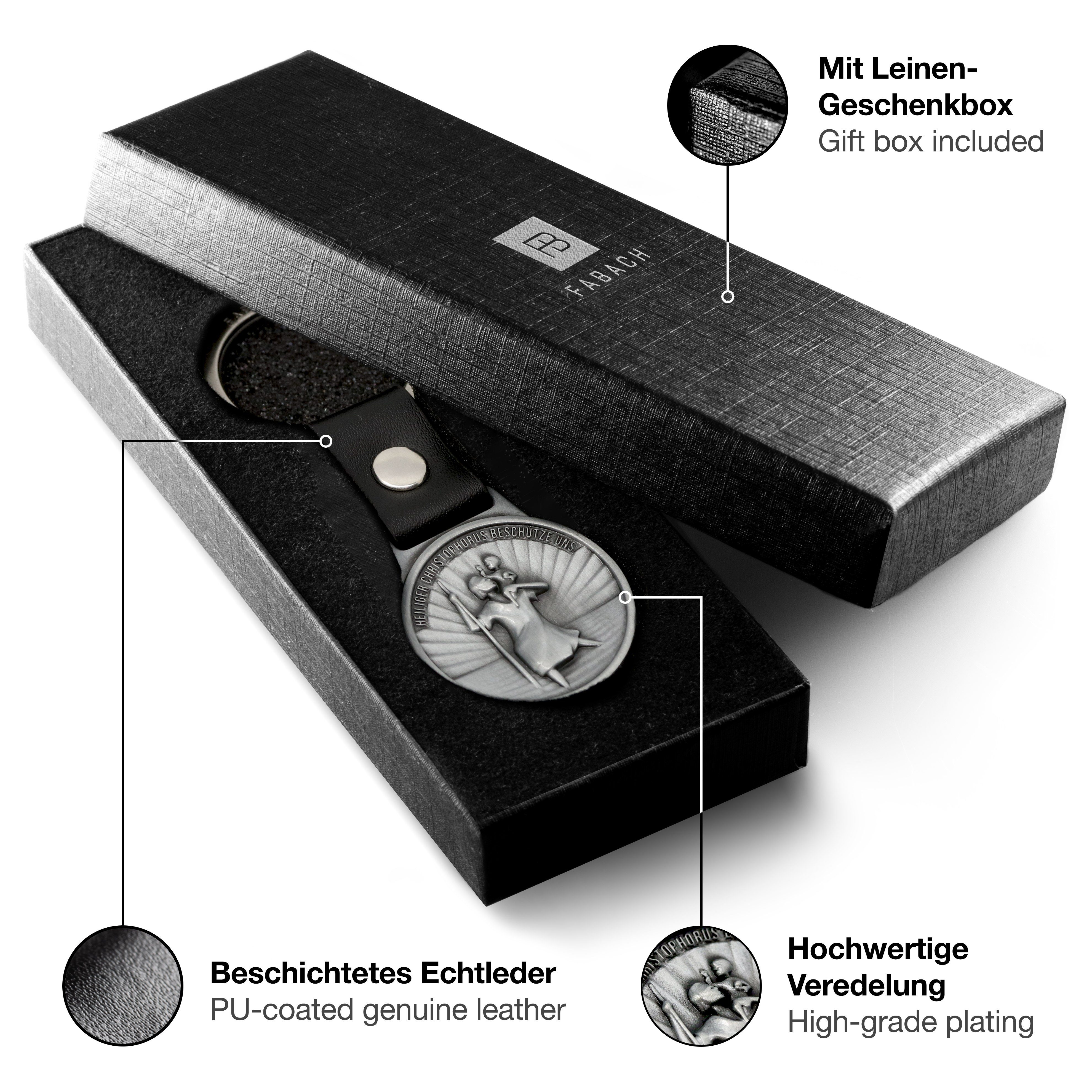 FABACH Schlüsselanhänger Christophorus am Lederband - Schutzpatron für Autofahrer und Reisende