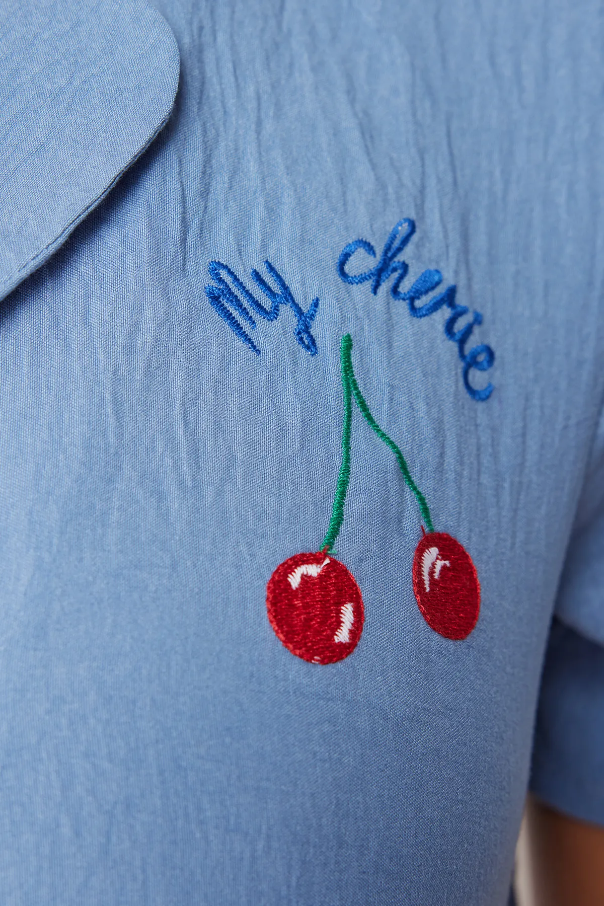 Trendyol Collection  Blue Cherry besticktes Webpyjama-Set THMSS24PT00066