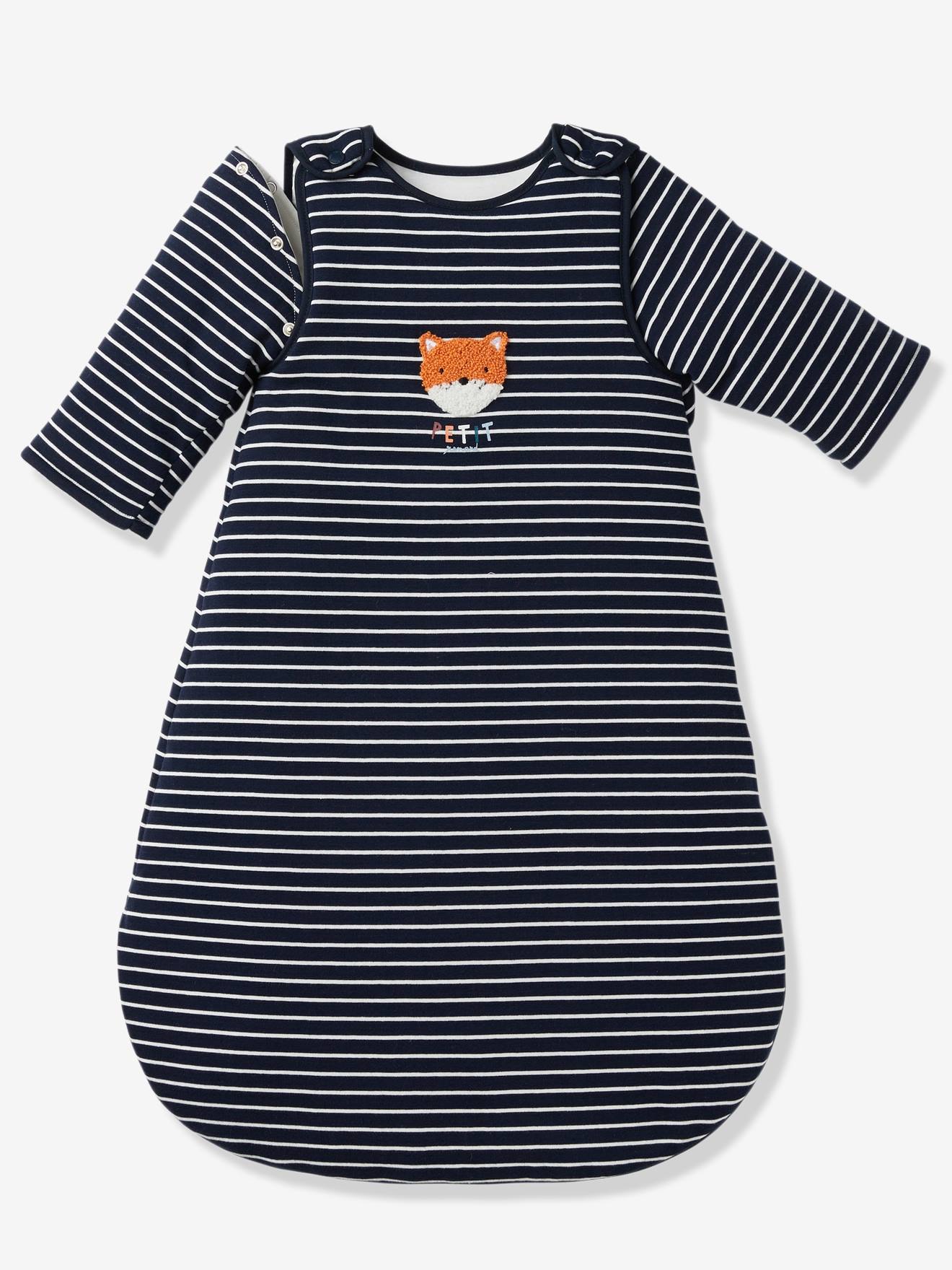 Vertbaudet Baby Winterschlafsack mit Bär oder Fuchs Oeko Tex - nachtblau gestreift/kleiner fu