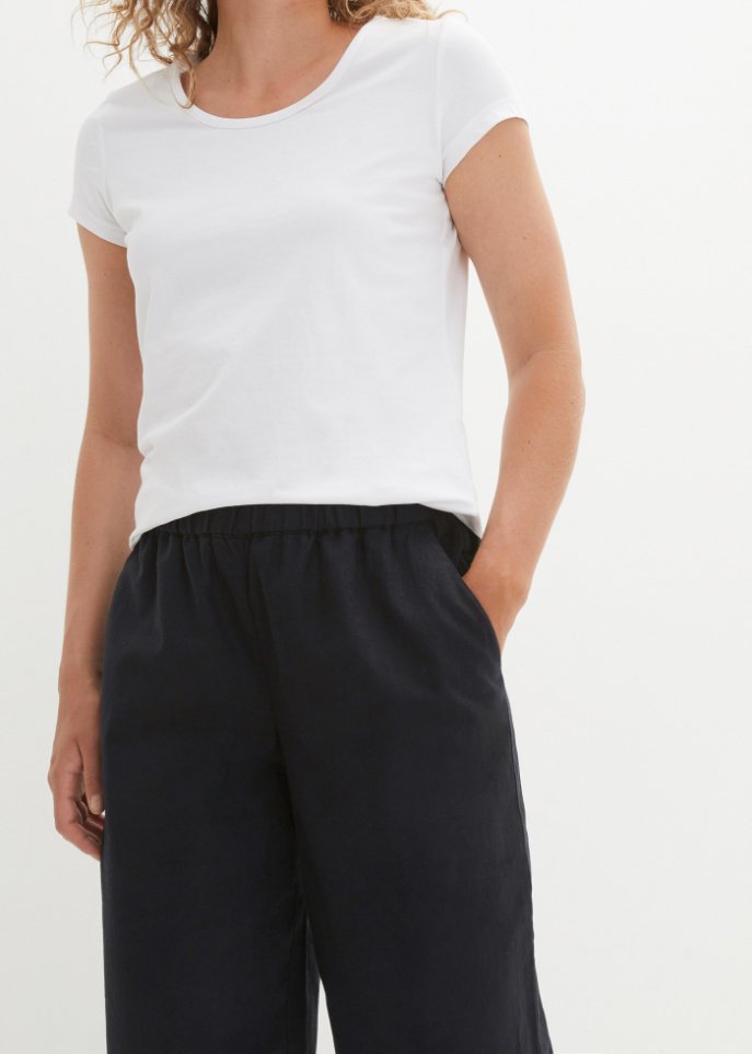 Knöchelfreie Hose mit Leinen und High-Waist-Bequembund, Loose-Fit