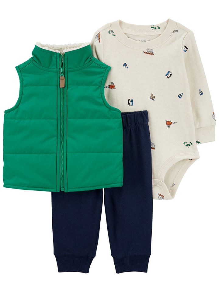 carter's 3tlg. Outfit in Grün/ Dunkelblau/ Creme günstig kaufen