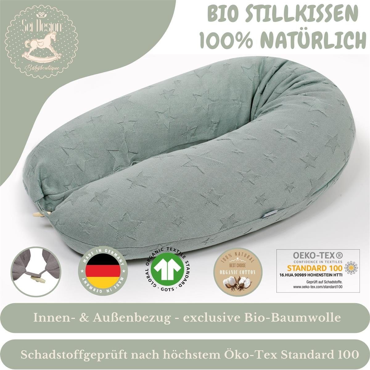 SEI Design Stillkissen Bio-Stillkissen 190x30 cm - 100% Kapok Füllung - Bezug 100% Bio Baumwo, Kissen + Bezug, Kapok + BIO Baumwolle