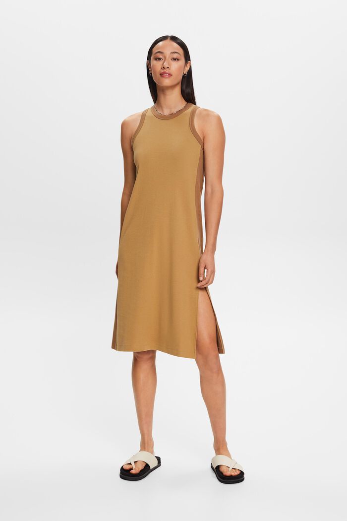 Geripptes Midikleid aus Jersey, Stretchbaumwolle
