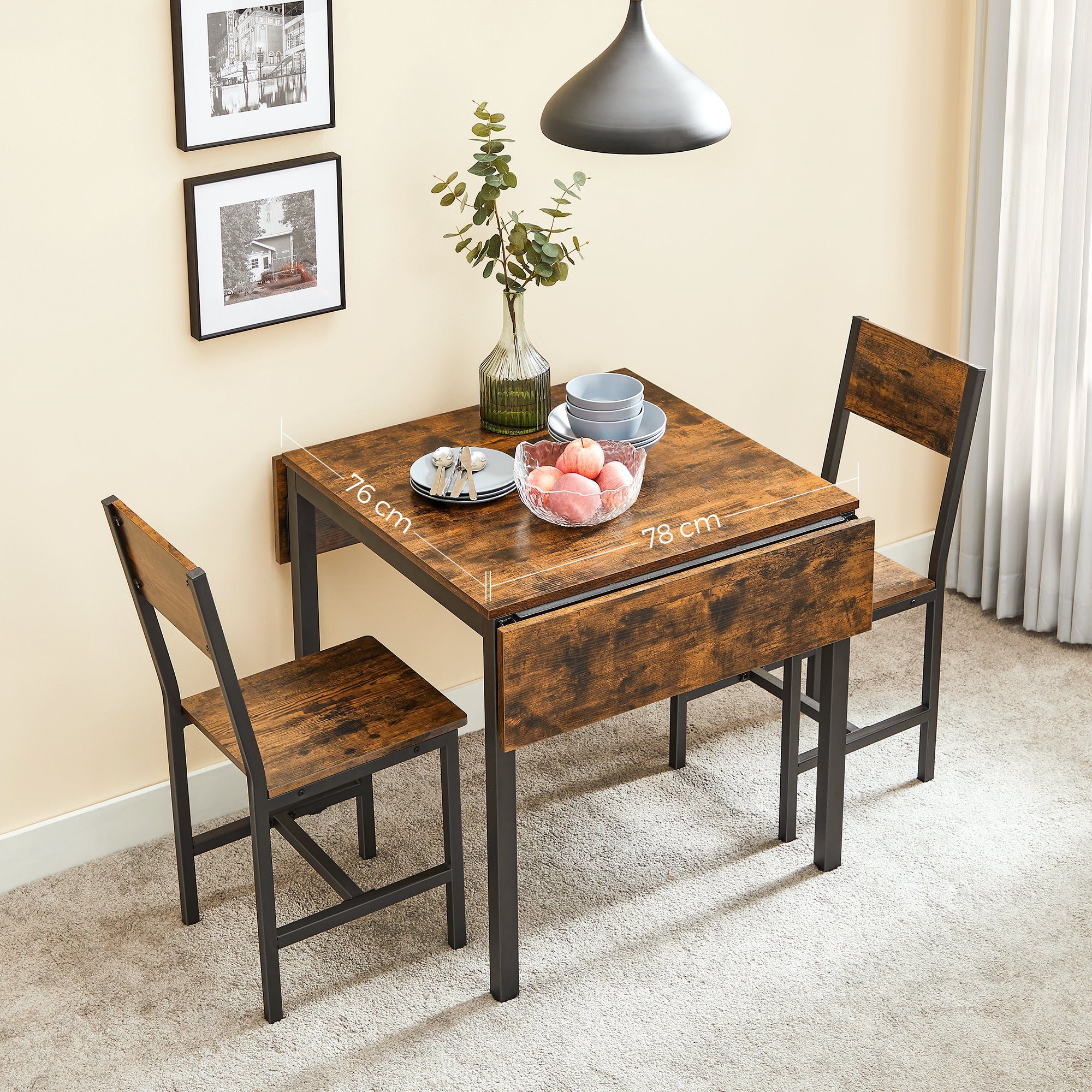 VASAGLE Esstisch, Küchentisch, Klappbar, 120 x 78 x 75 cm (L x B x H)