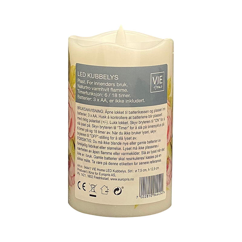 Vie Home Kubbelys 12,5 cm m/print LED timer Rose