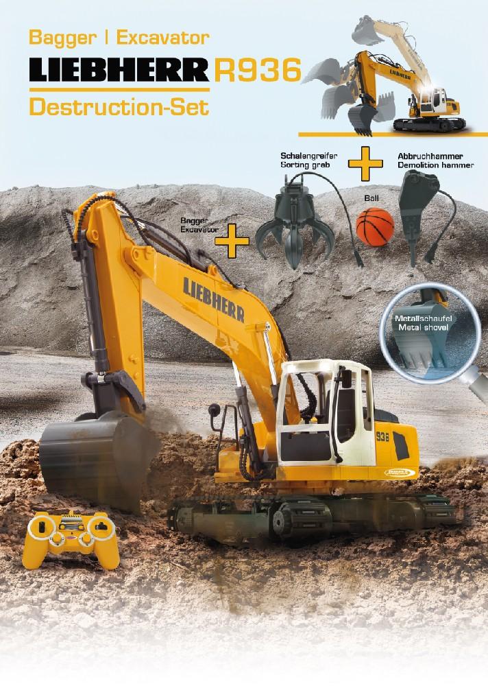 Jamara e.K. JAMARA Bagger Liebherr R936 1:20 2,4GHz Destruction-Set mit Schalengreifer und Abbruchhammer