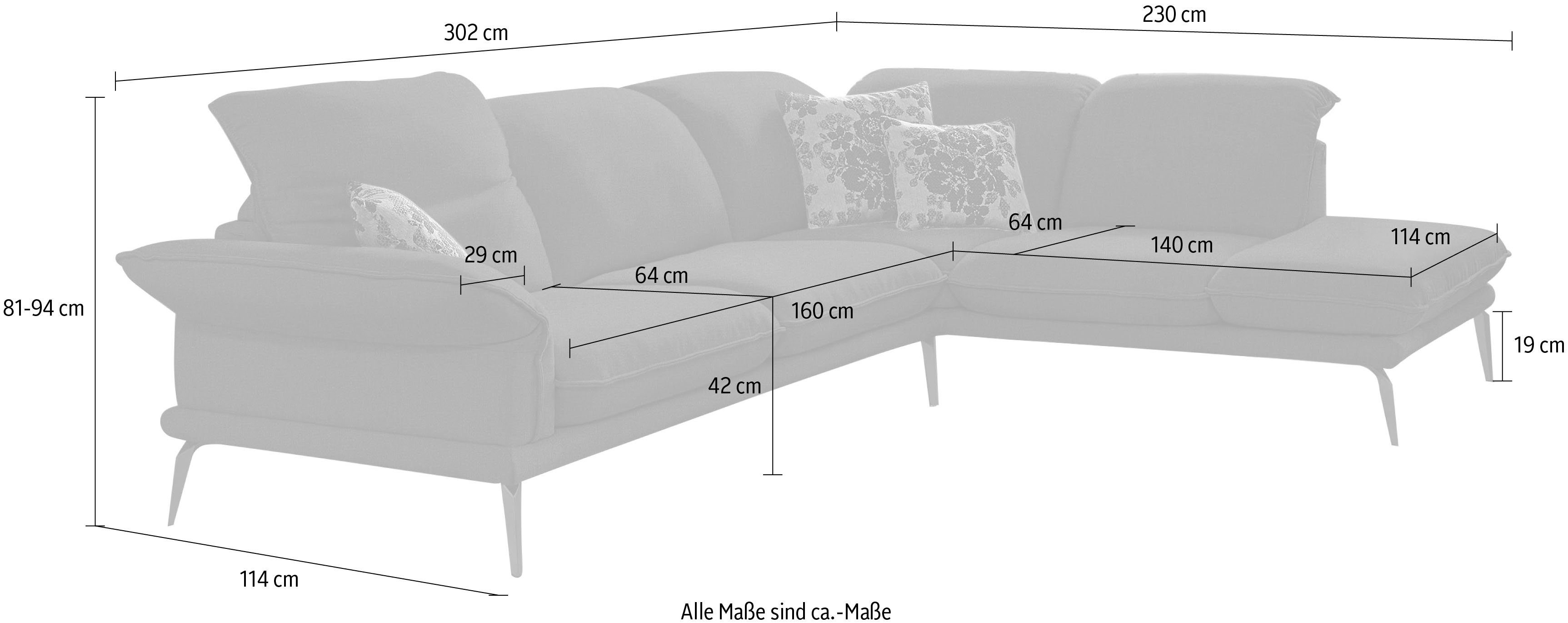 W.SCHILLIG Ecksofa sherry, mit Kopfstützenverstellung, Winkelfüße in Schwarz, Breite 302 cm