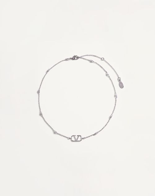 Mini VLogo-signaturhalskæde i metal og Swarovski®-krystaller