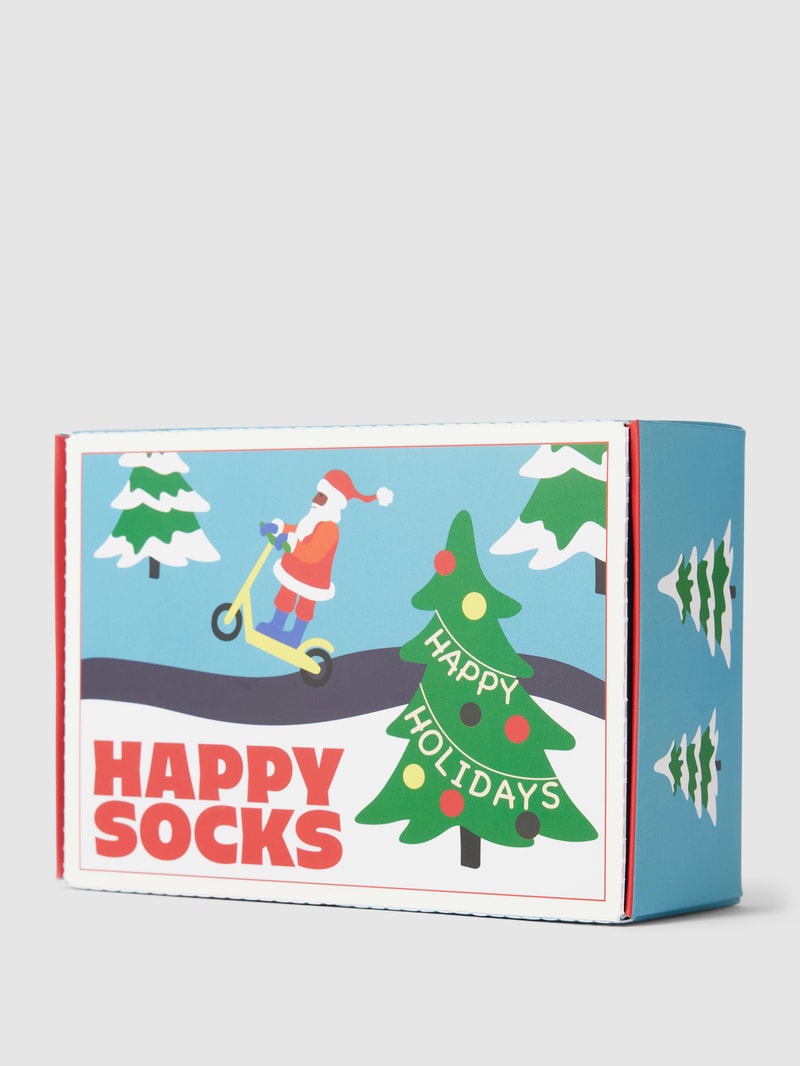 Socken mit Motiv-Print Modell 'Happy Holidays' im 2er-Pack in blau