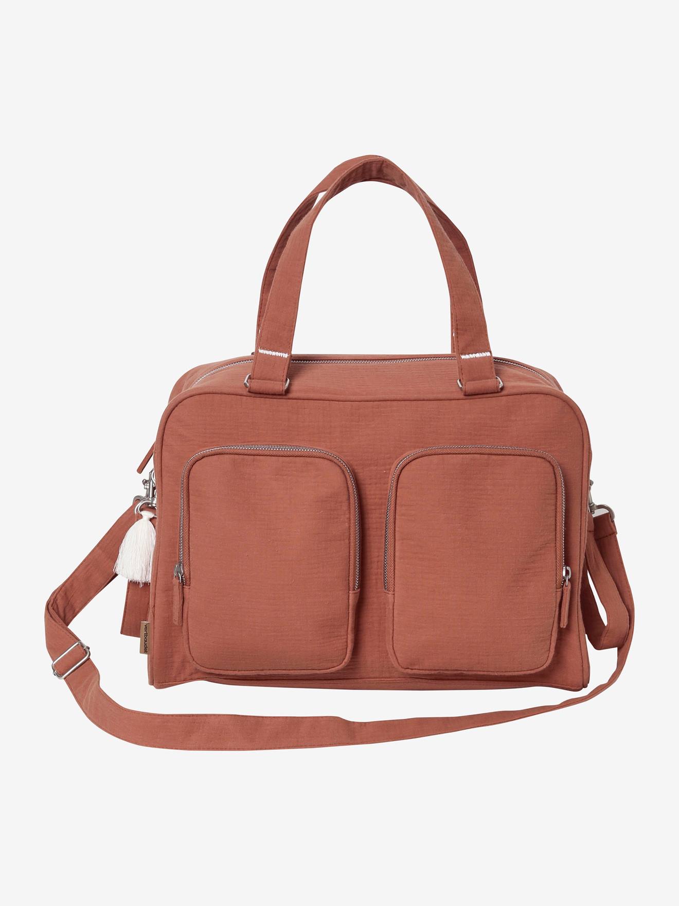 Vertbaudet Wickeltasche FAMILY aus Musselin, personalisierbar - braun/wild sahara