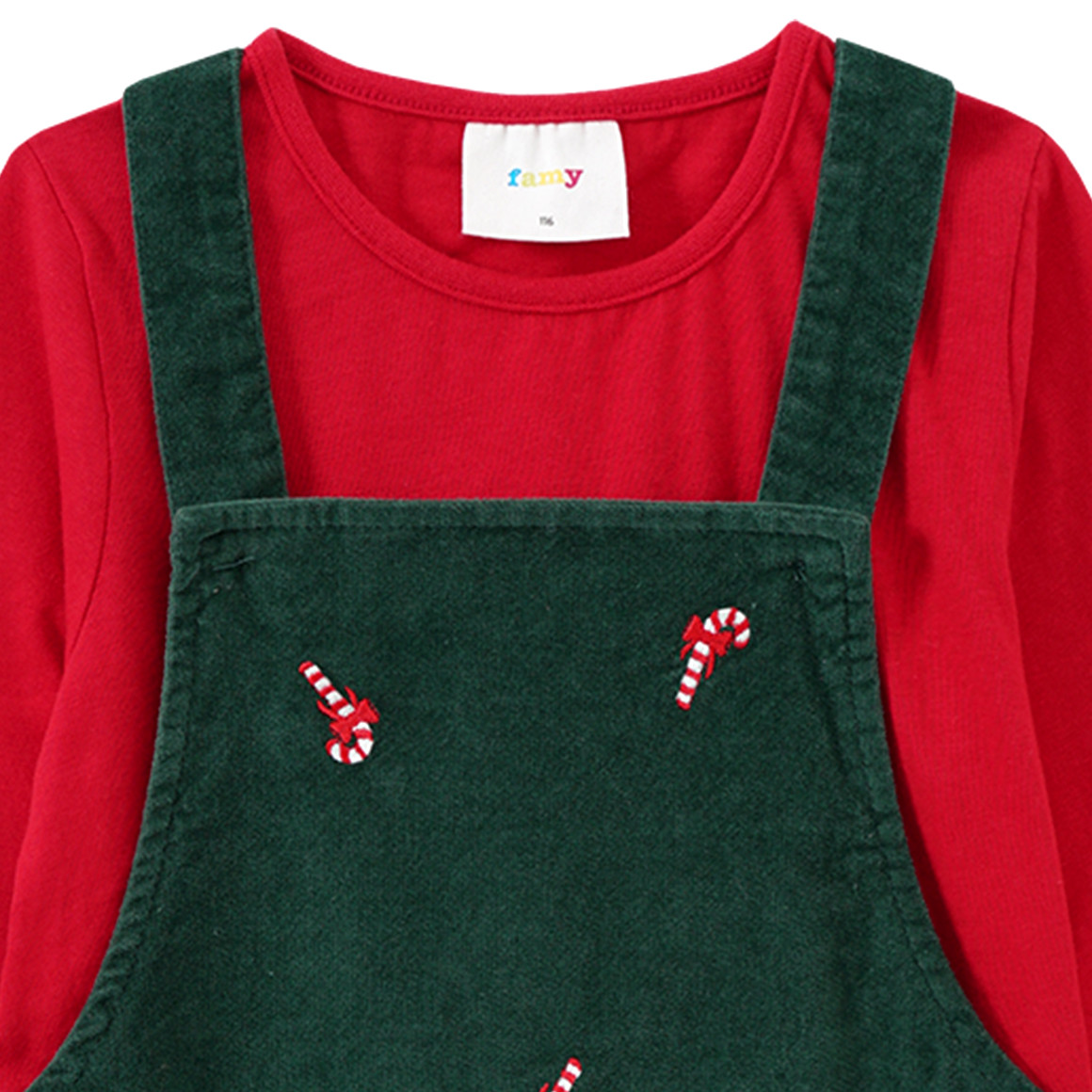 Mädchen Weihnachtskleid und Langarmshirt dunkelgrün / rot