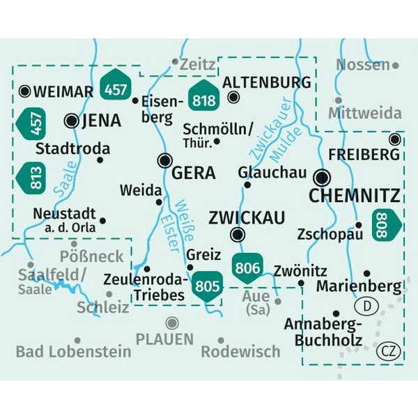 KOMPASS Wanderkarte Ostthüringen, Zwickau, Chemnitz 1:50 000 - Wanderkarte