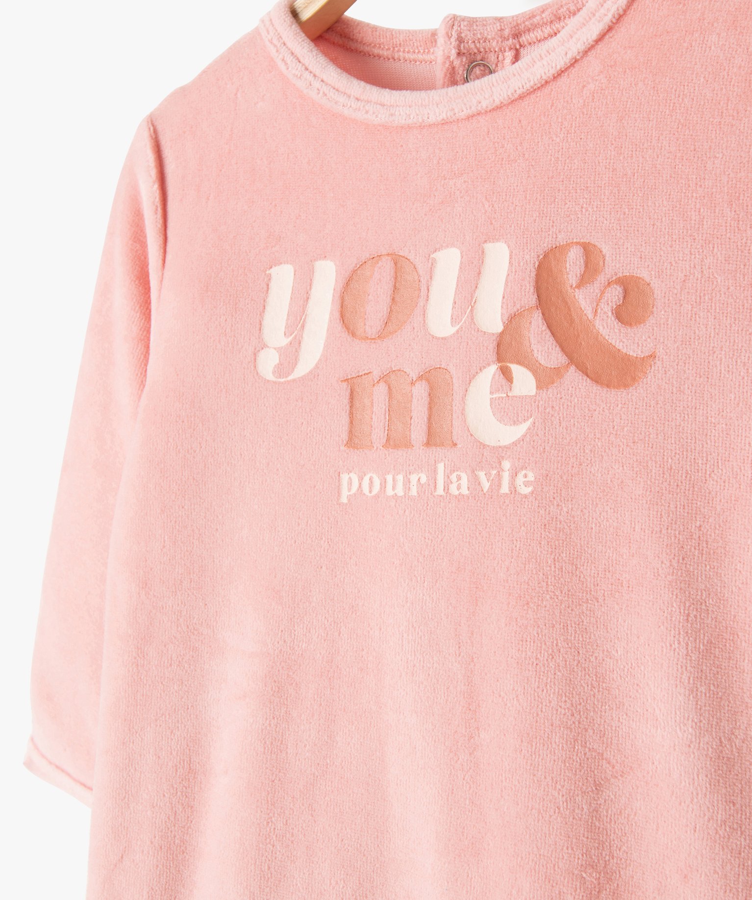 Pyjama bébé fille en velours à message rose | GEMO