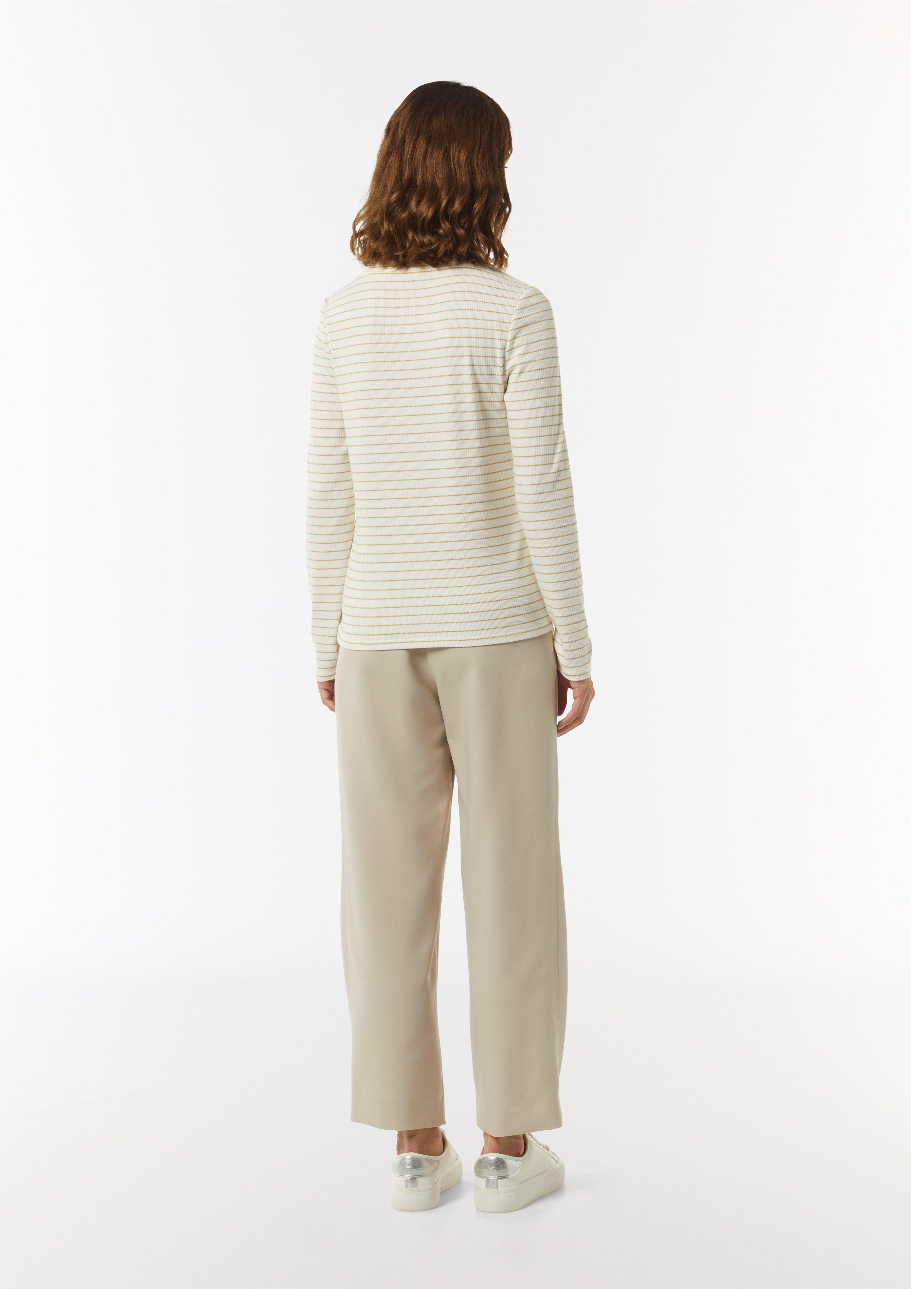 Langarmshirt mit gestrickten Streifen aus Lurex - weiß