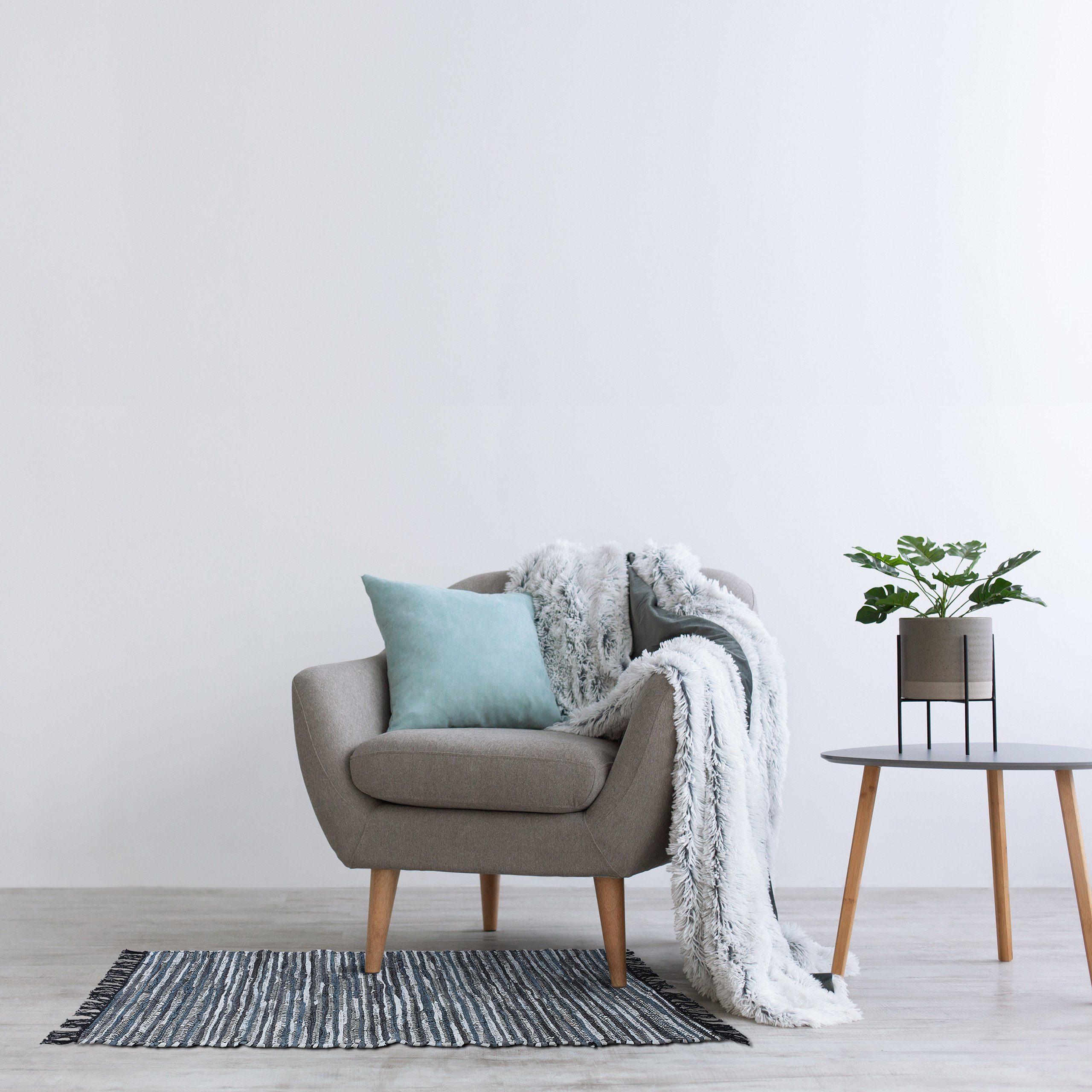 Läufer Flickenteppich Leder & Baumwolle, relaxdays, Höhe: 10 mm, Blau, 70x140cm