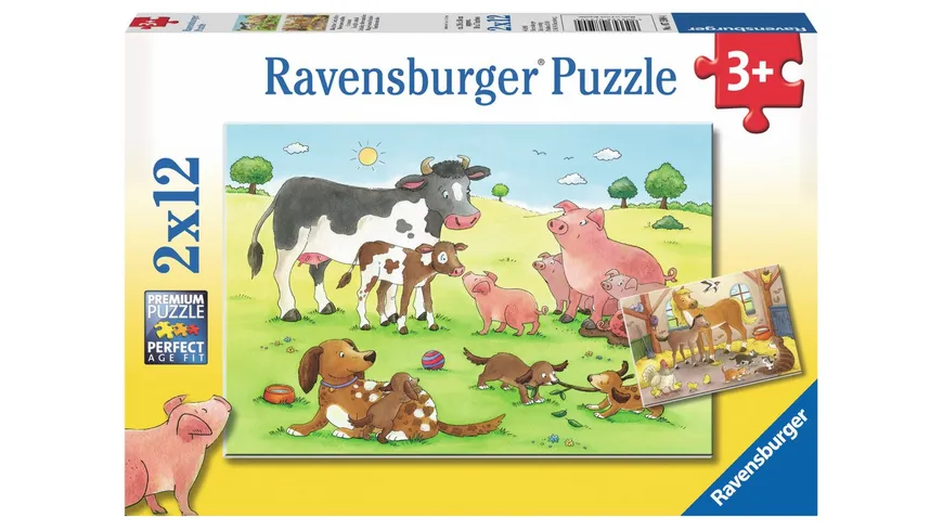 Ravensburger Puzzle - Glückliche Tierfamilien, 2 x 12 Teile