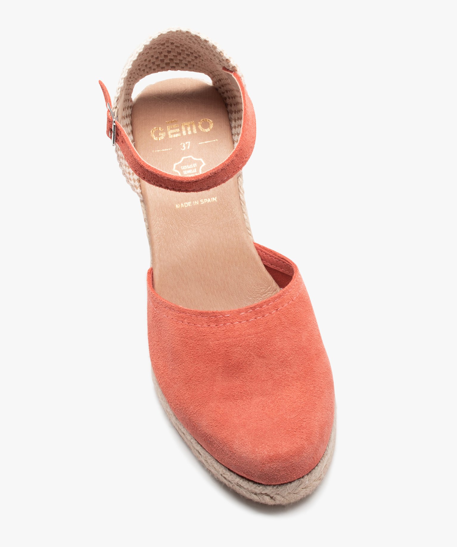 Sandales femme compensées dessus cuir uni orange | GEMO