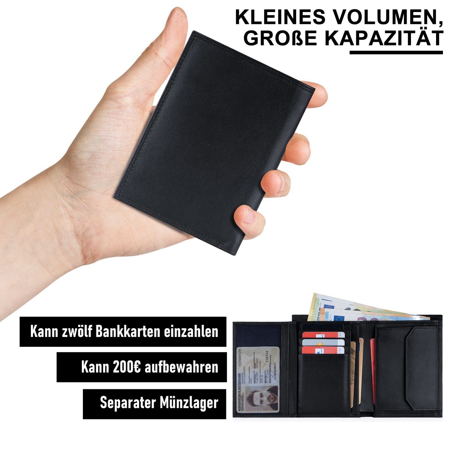 TAN.TOMI Brieftasche Brieftasche Herren mit RFID Schutz Leder Geldbeutel für Männer, Portemonnaie Groß mit Münzfach