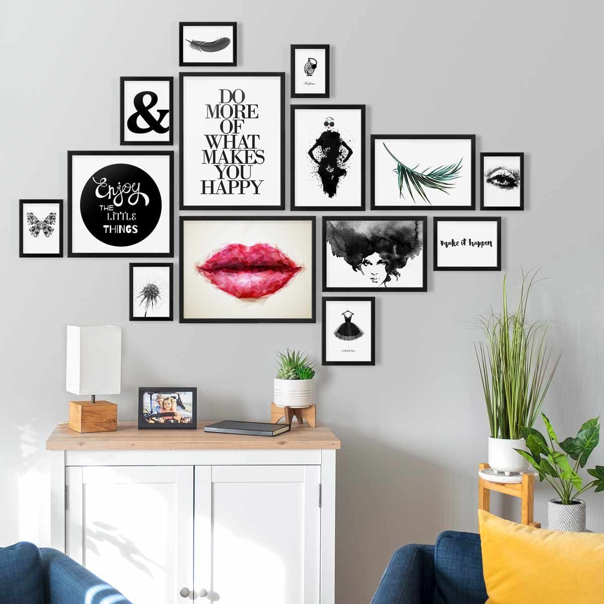 PHOTOLINI Bilderrahmen 14er Set Modern Schmal 10x15 bis 30x40 cm